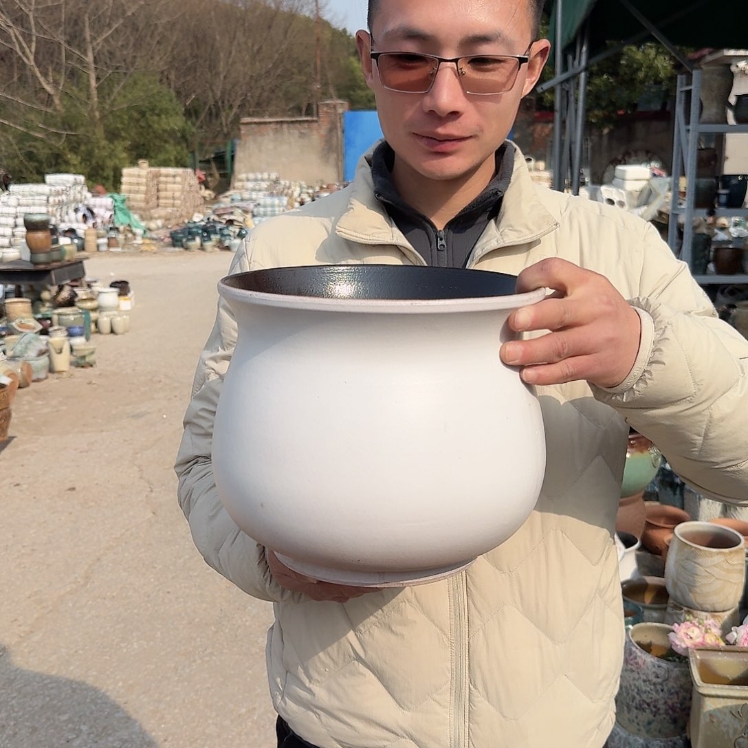 紫砂花盆口25高22（一个葫芦白色