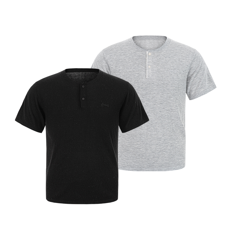 MOONWAV亨利领羊毛混纺凉感针织短袖 正肩显肌肉通勤T恤（M08872）