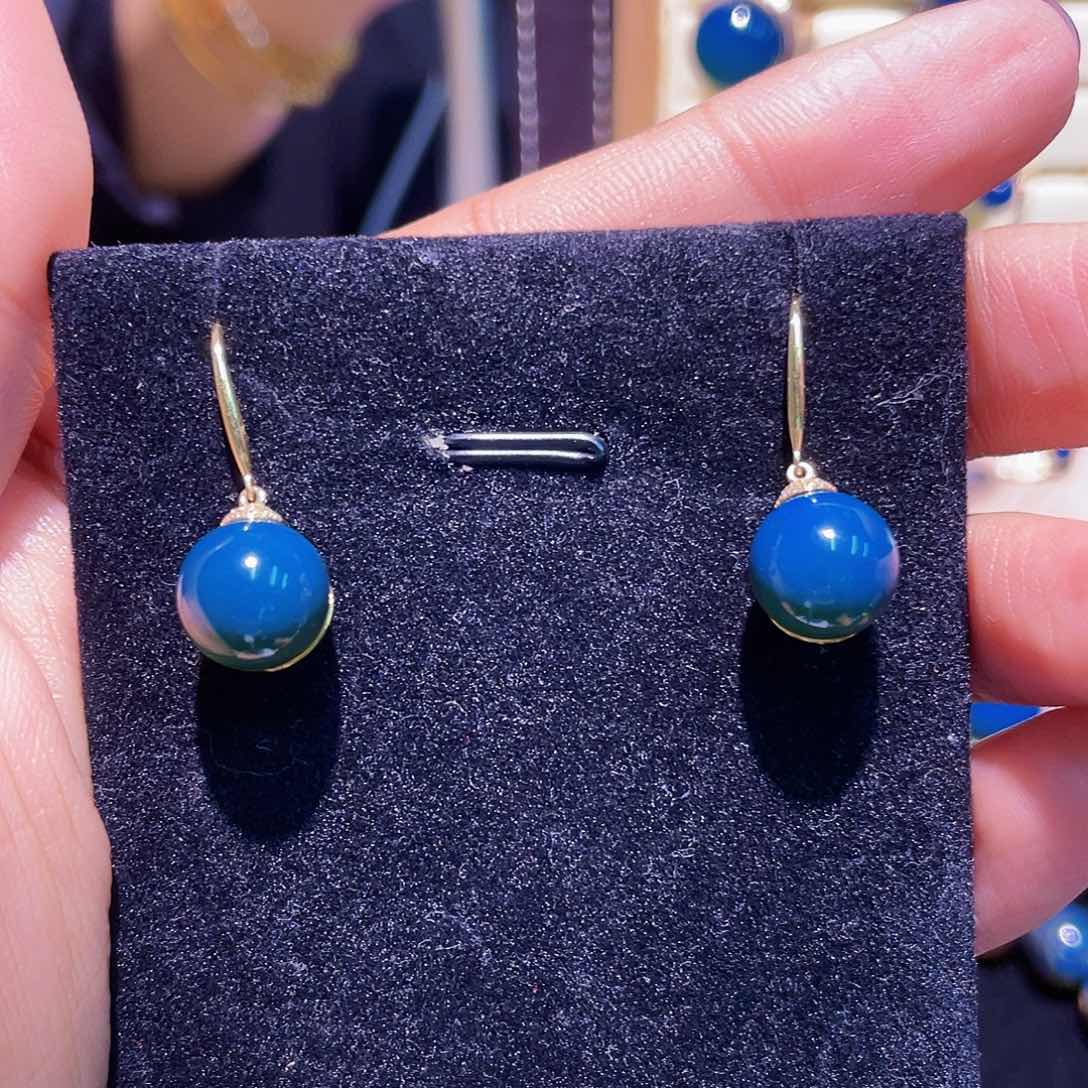琥珀耳饰18K金镶嵌多米尼加蓝珀圆珠
