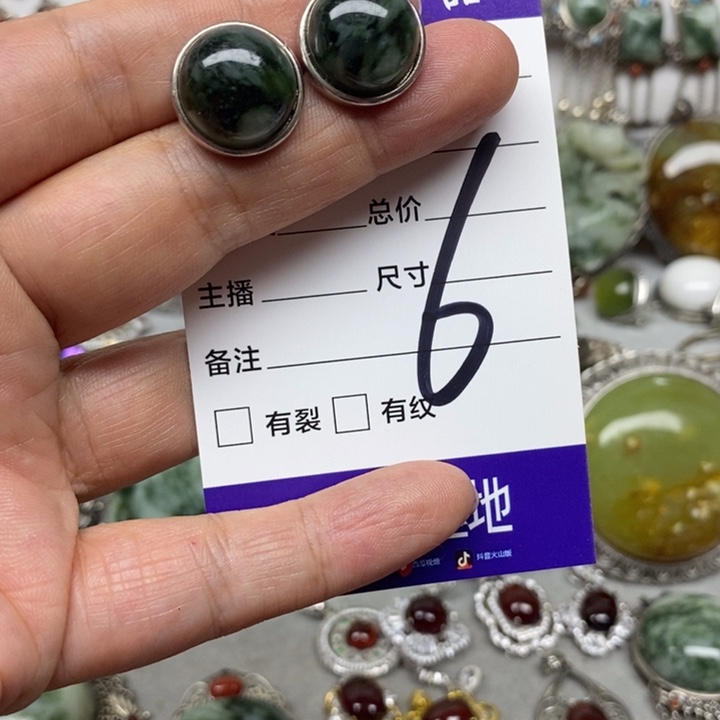 蛇纹石玉耳环银S925镶嵌✨***?