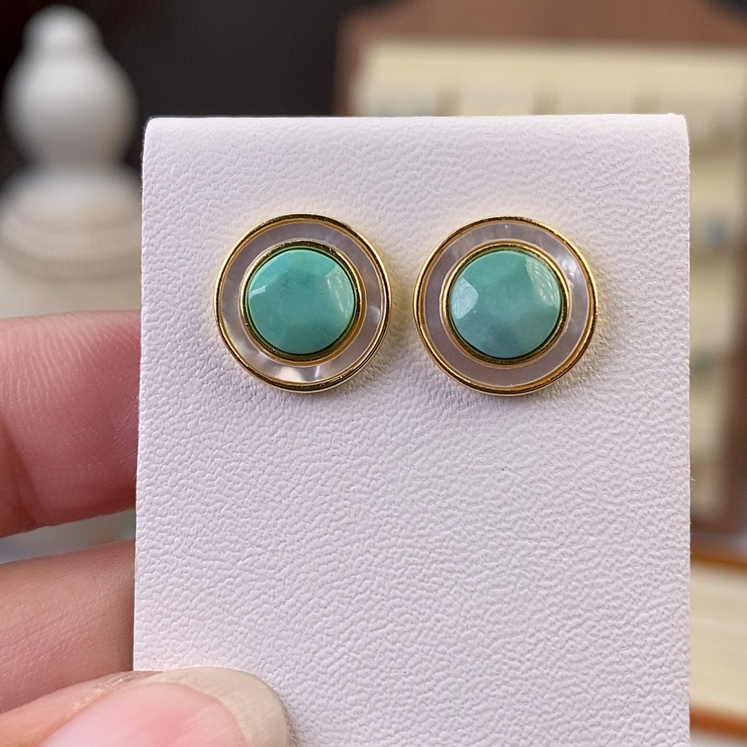 绿松石耳饰银S925镶嵌