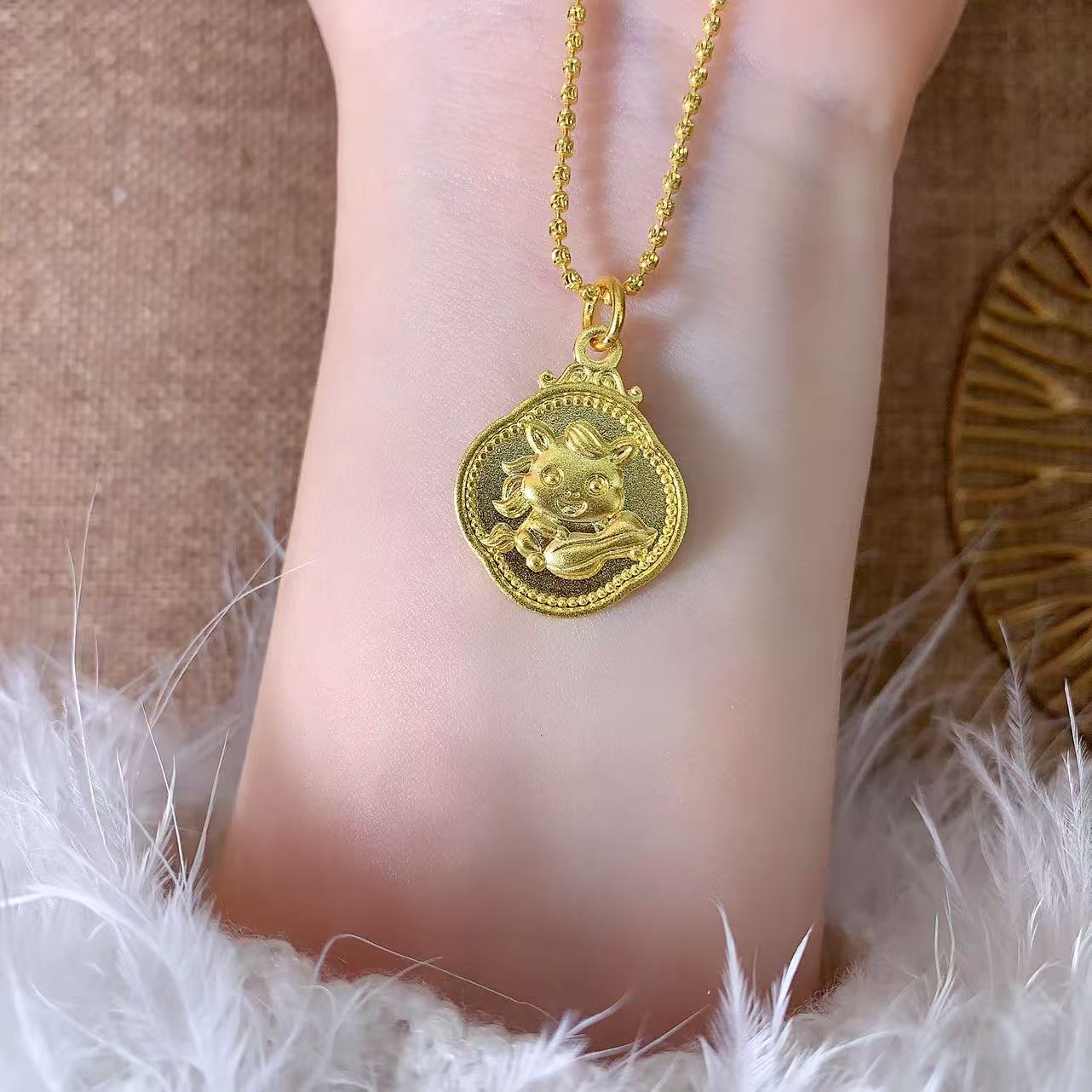 【伟新源】足金999 古法工艺 好事发生马牌吊坠7.72克（不含链）