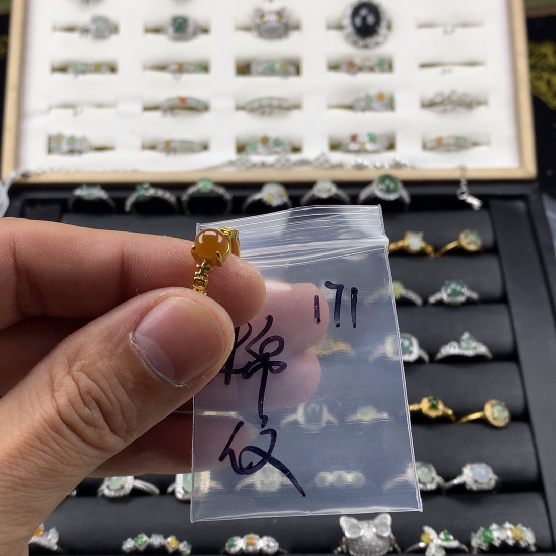 翡翠银S925镀金镶嵌戒指171