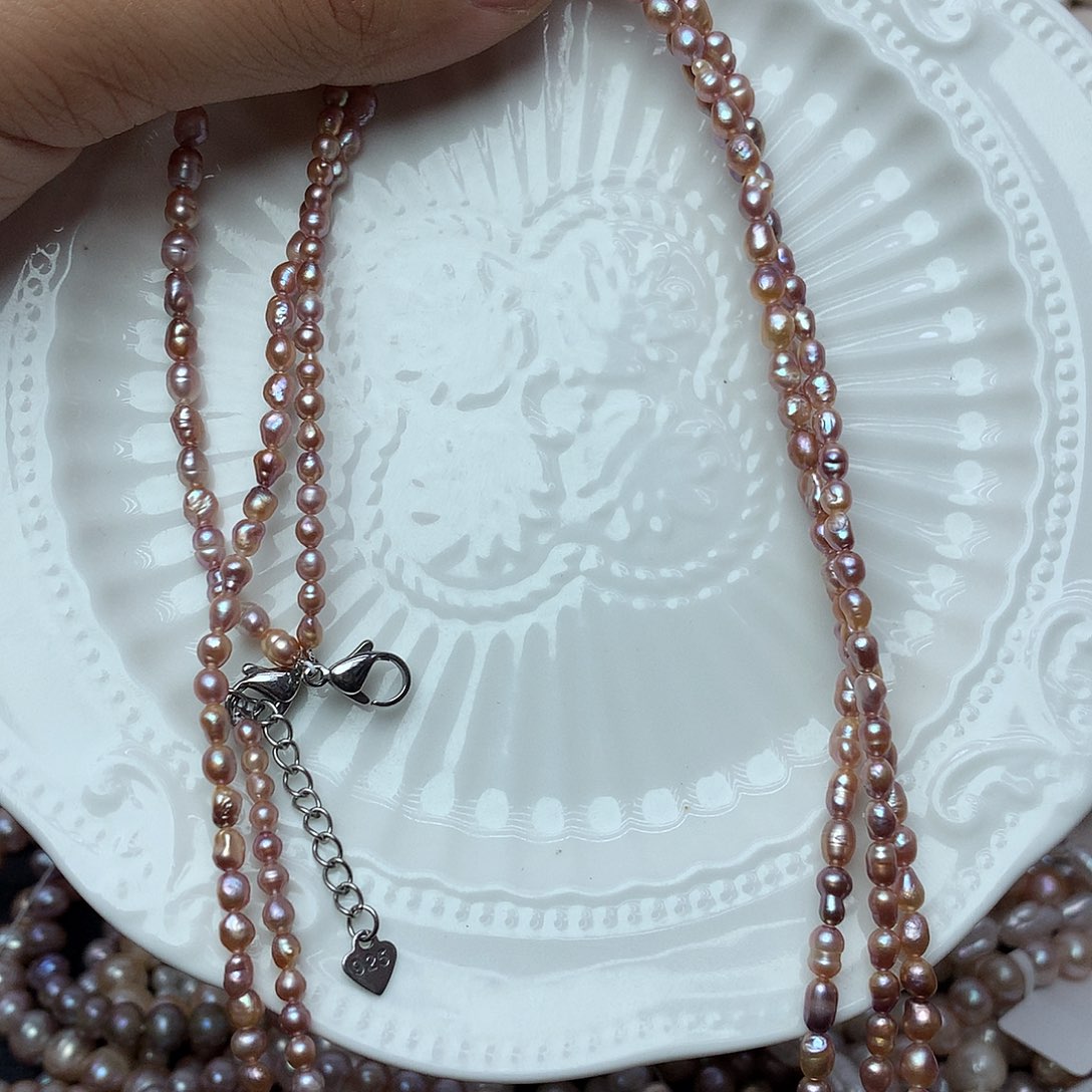 淡水珍珠3-4银S925镶嵌x38项链