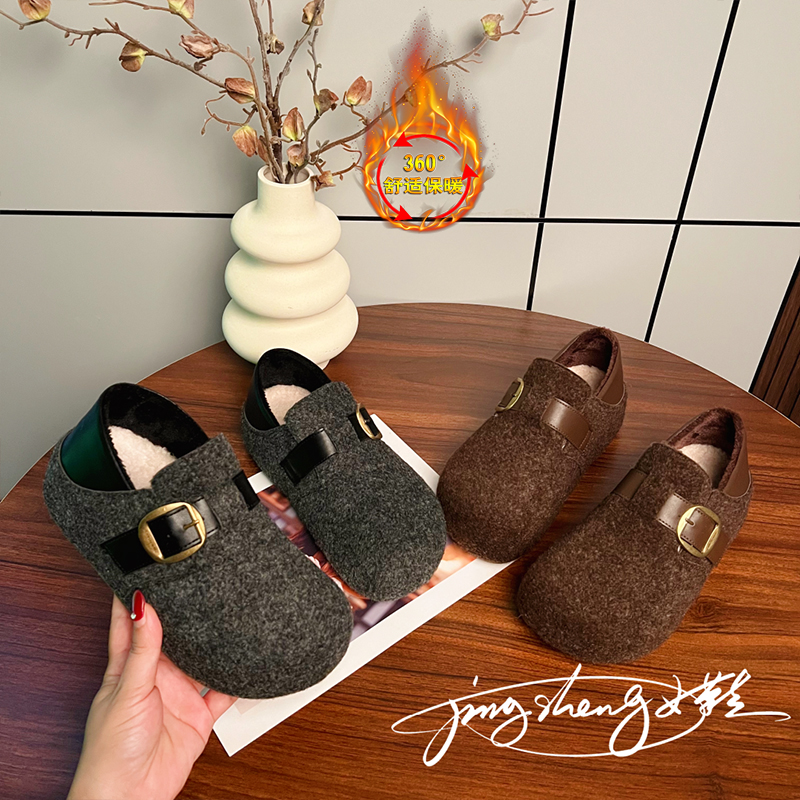 内增高全包两穿勃肯鞋女2025冬季新款加绒一脚蹬厚底绝美毛毛鞋女