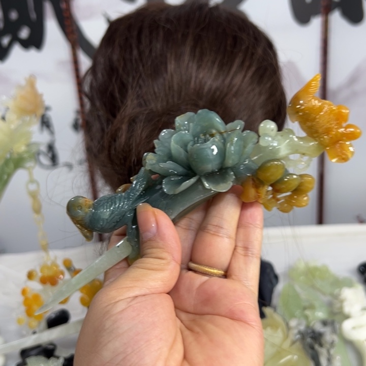 *****定制蛇纹石玉毛货发饰