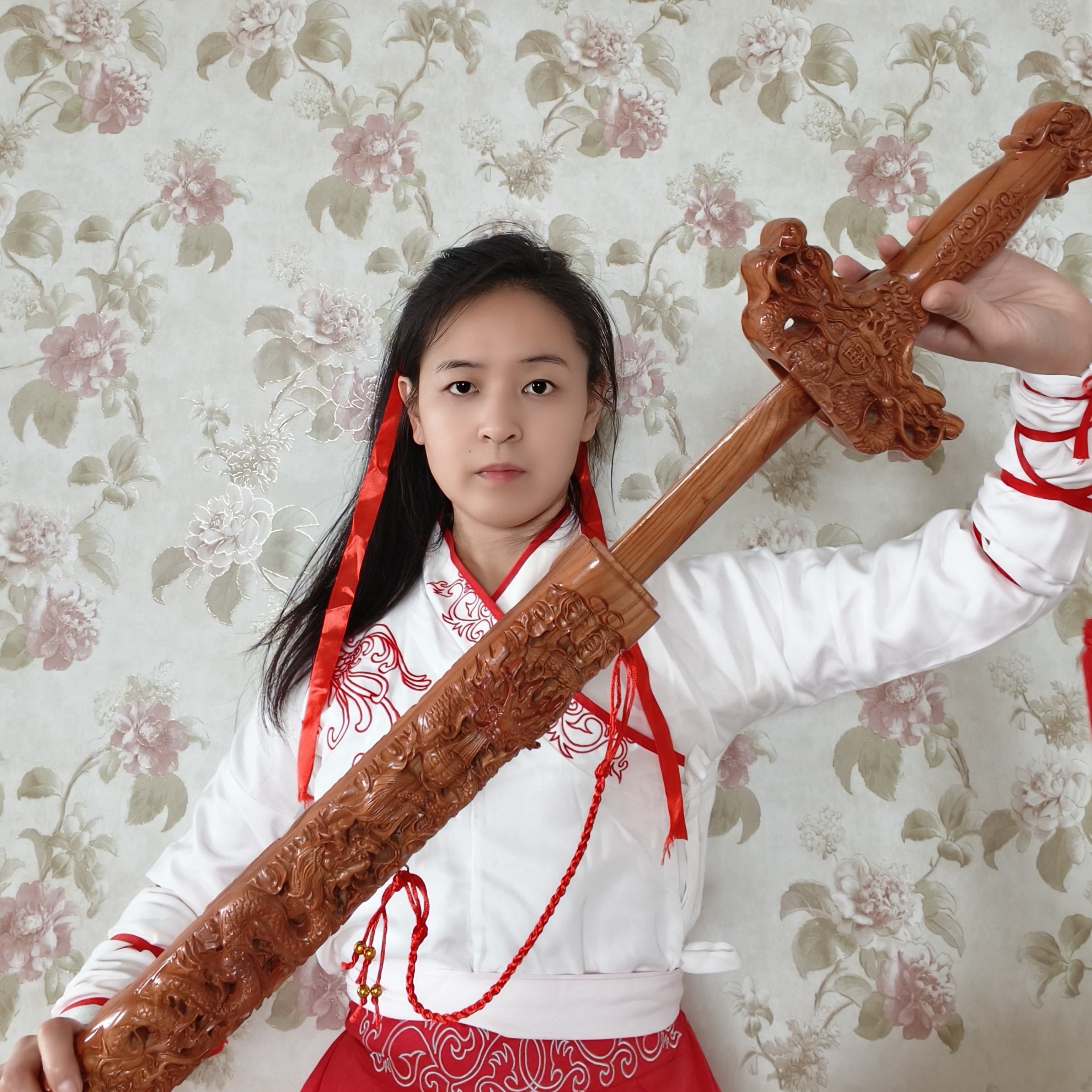 80厘米长肥城桃木剑客厅墙壁装饰摆件