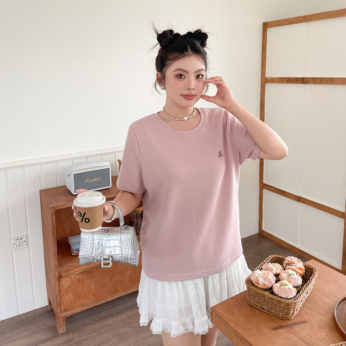 【现现专场】夏季宽松百搭圆领短袖T恤女大码胖mm韩版正肩显瘦上衣