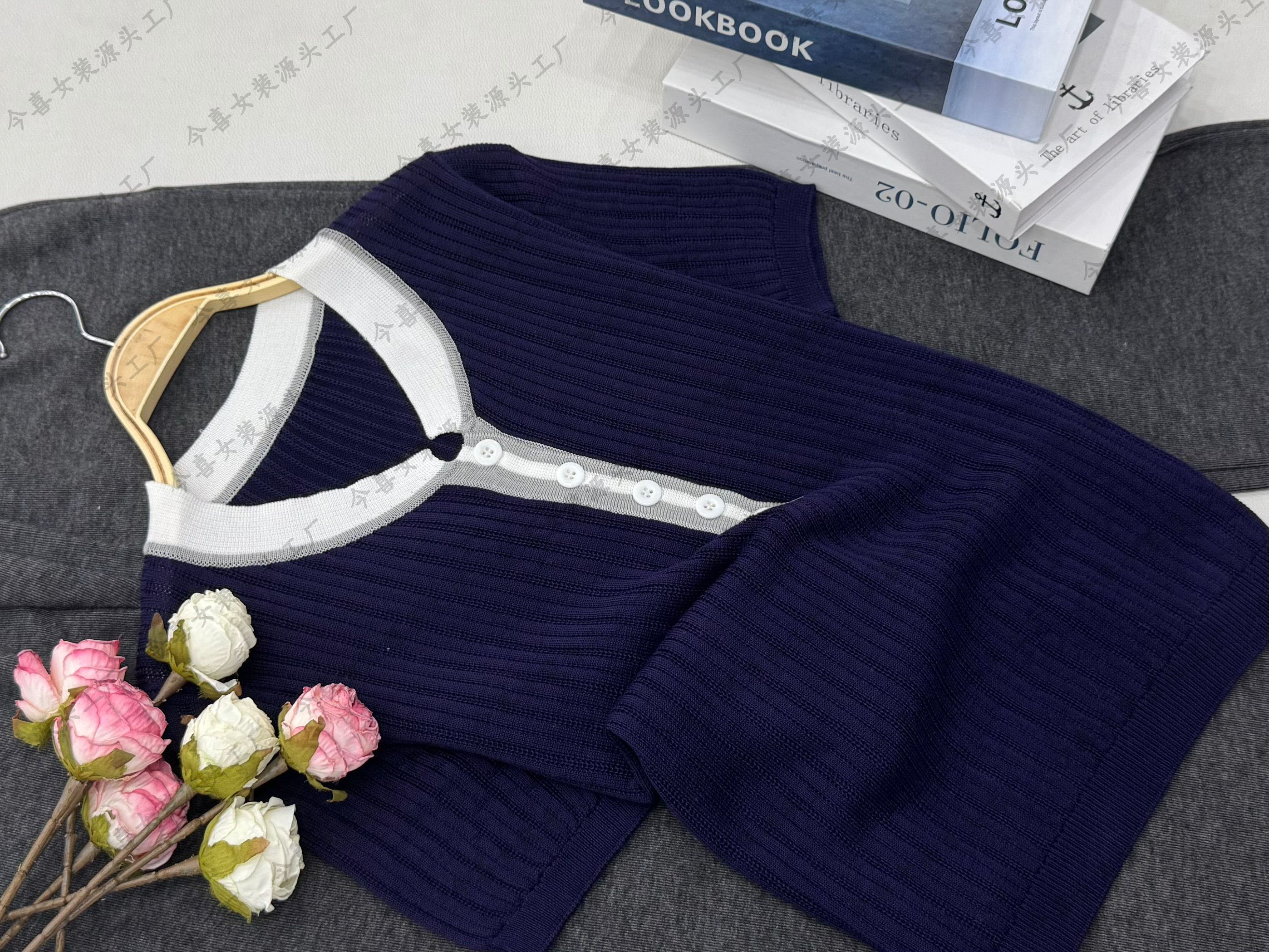 【深蓝色半开衫】夏季新款时尚短袖纯色针织衫QC3117