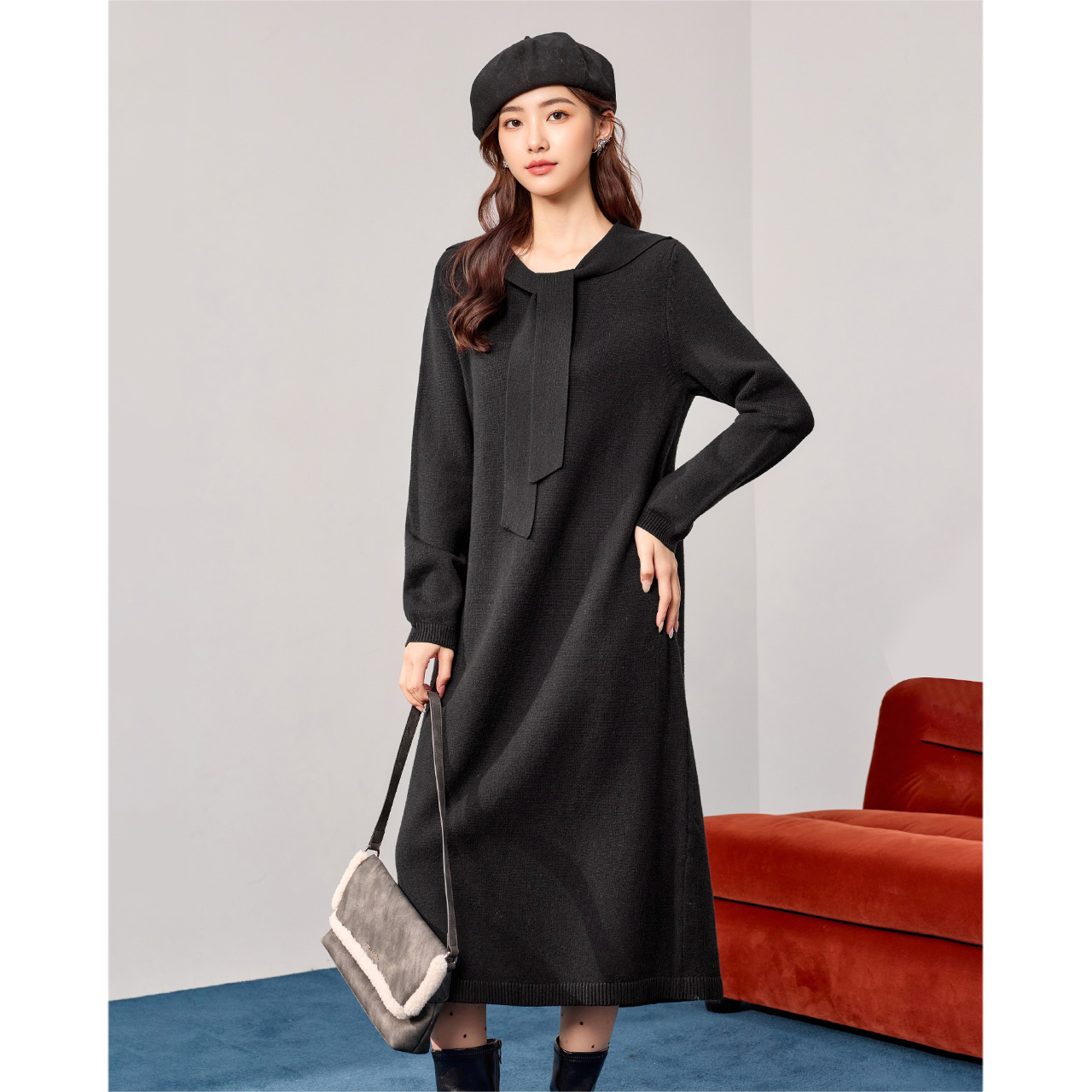 IEF/爱依服2025新款秋冬新款韩系简约休闲百搭慵懒风时尚长裙