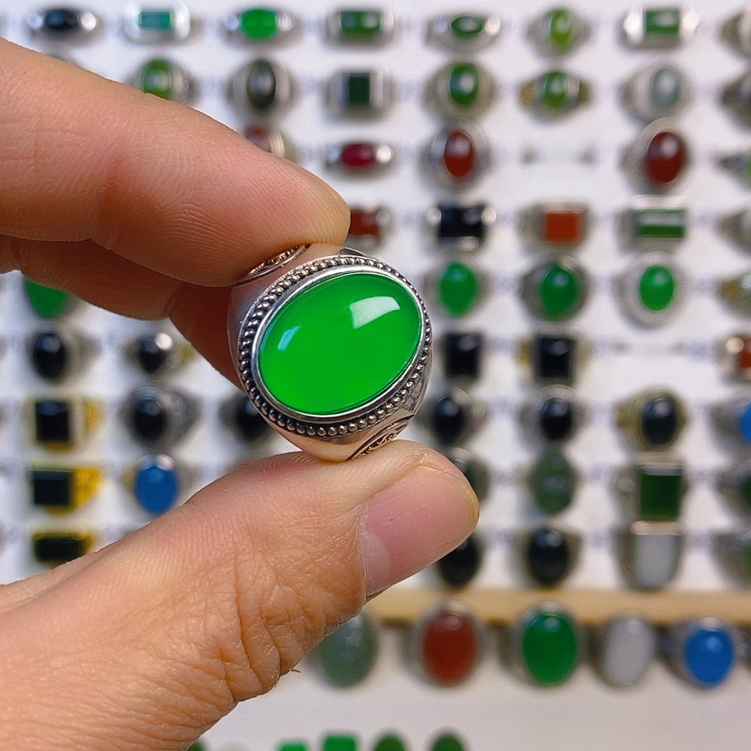 玛瑙/玉髓戒指银S925镶嵌