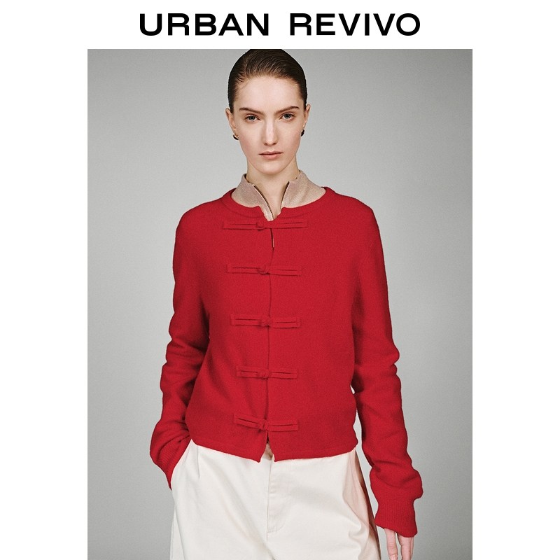 UR2026春季新款女装休闲新中式盘扣含羊毛针织开衫UWH960004