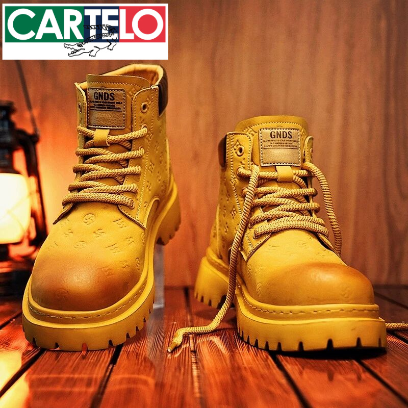 CARTEL鳄鱼马丁靴男鞋春季2025新款高帮款雪地工装靴子男士大黄靴