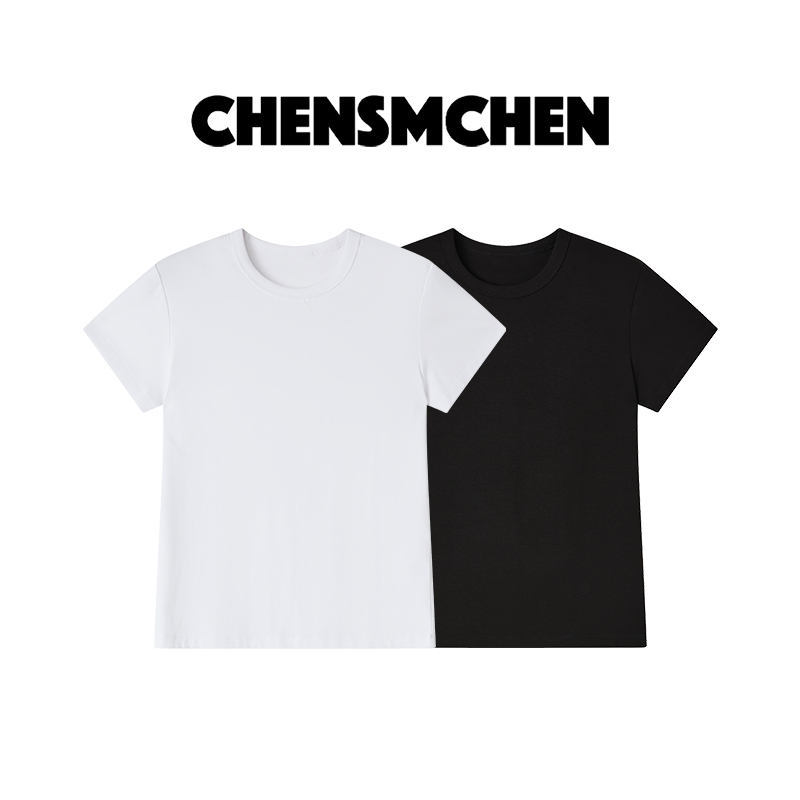 CHENSMCHEN 纯色圆领宽松短袖女薄款百搭简约棉T恤CST3010NL