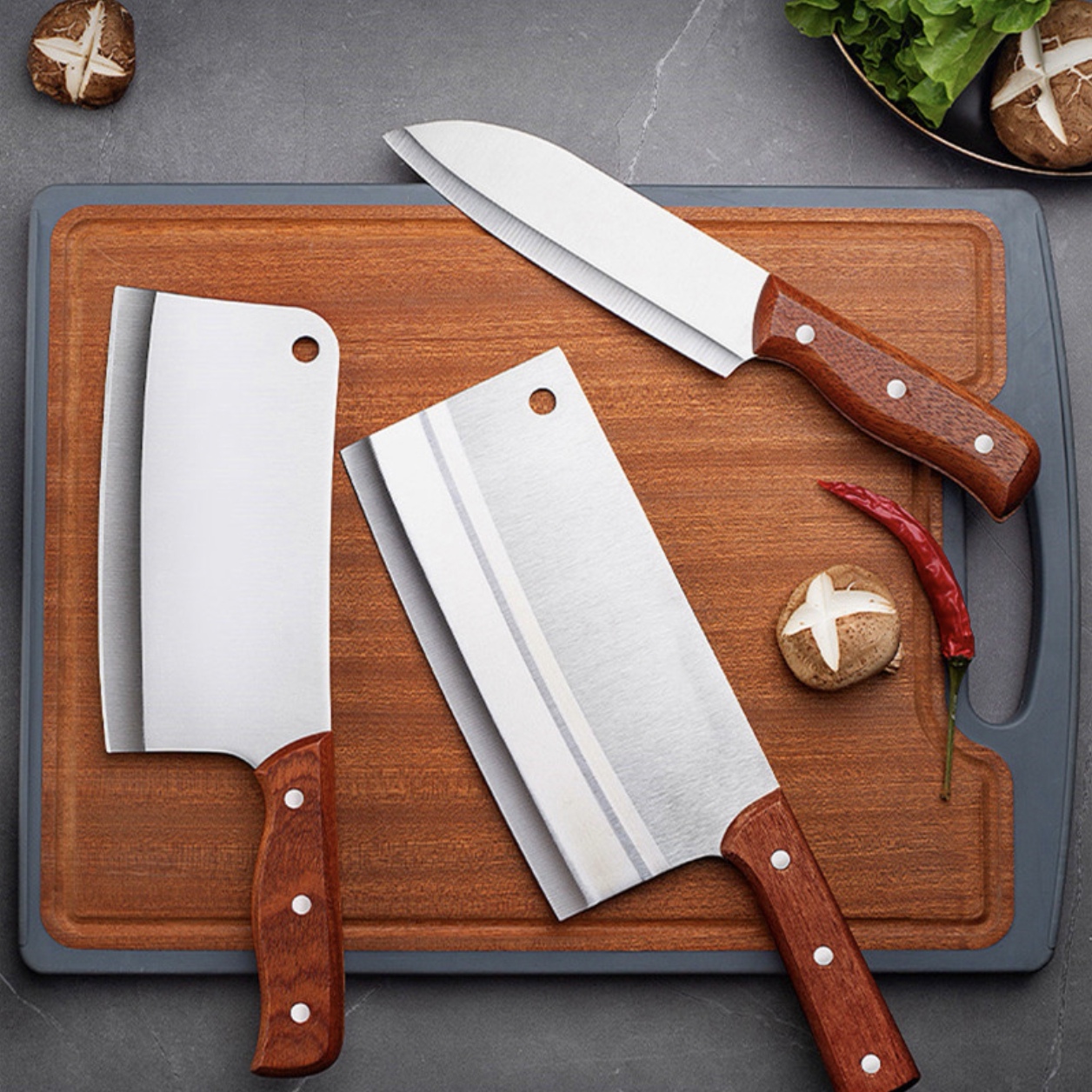 新疆包邮 （新匠作三件套组合装实木手柄家用商用切菜刀砍骨刀锋利