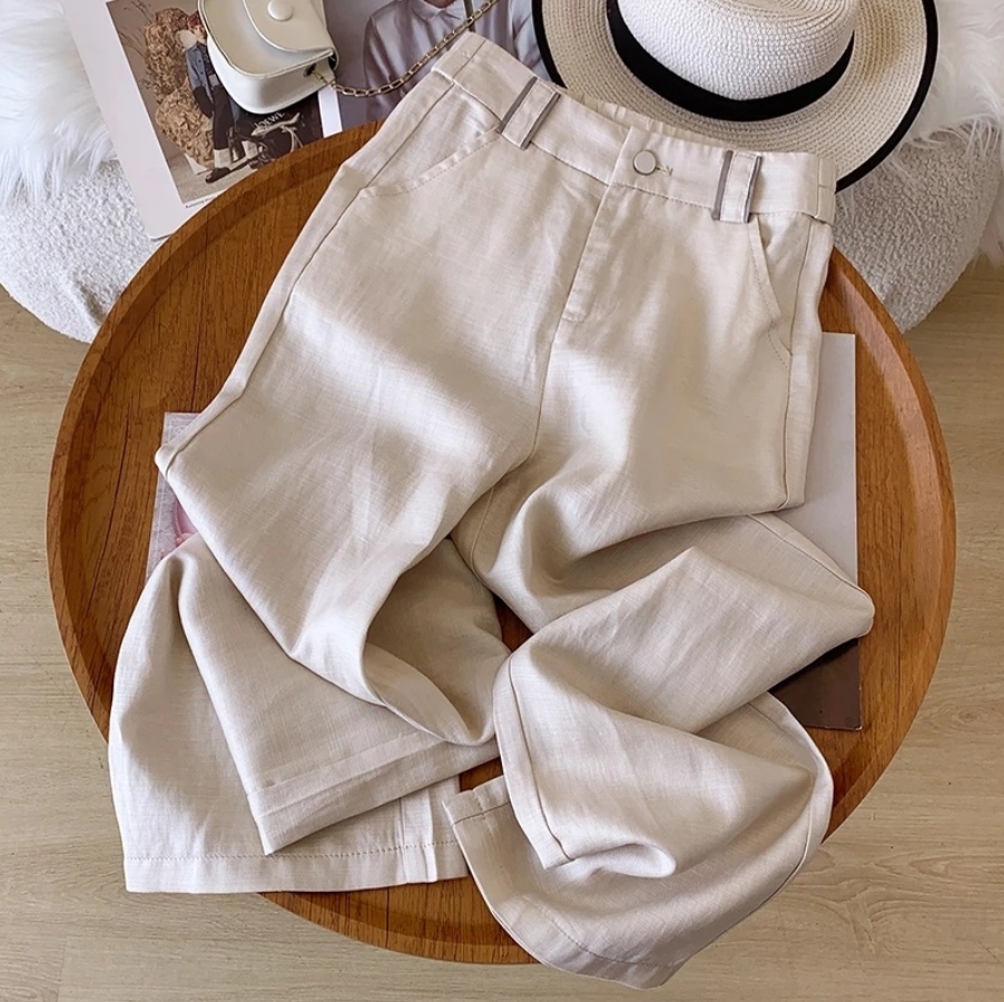 7108天丝亚麻休闲直筒裤女裤松紧高腰裤子女宽松阔腿裤显瘦