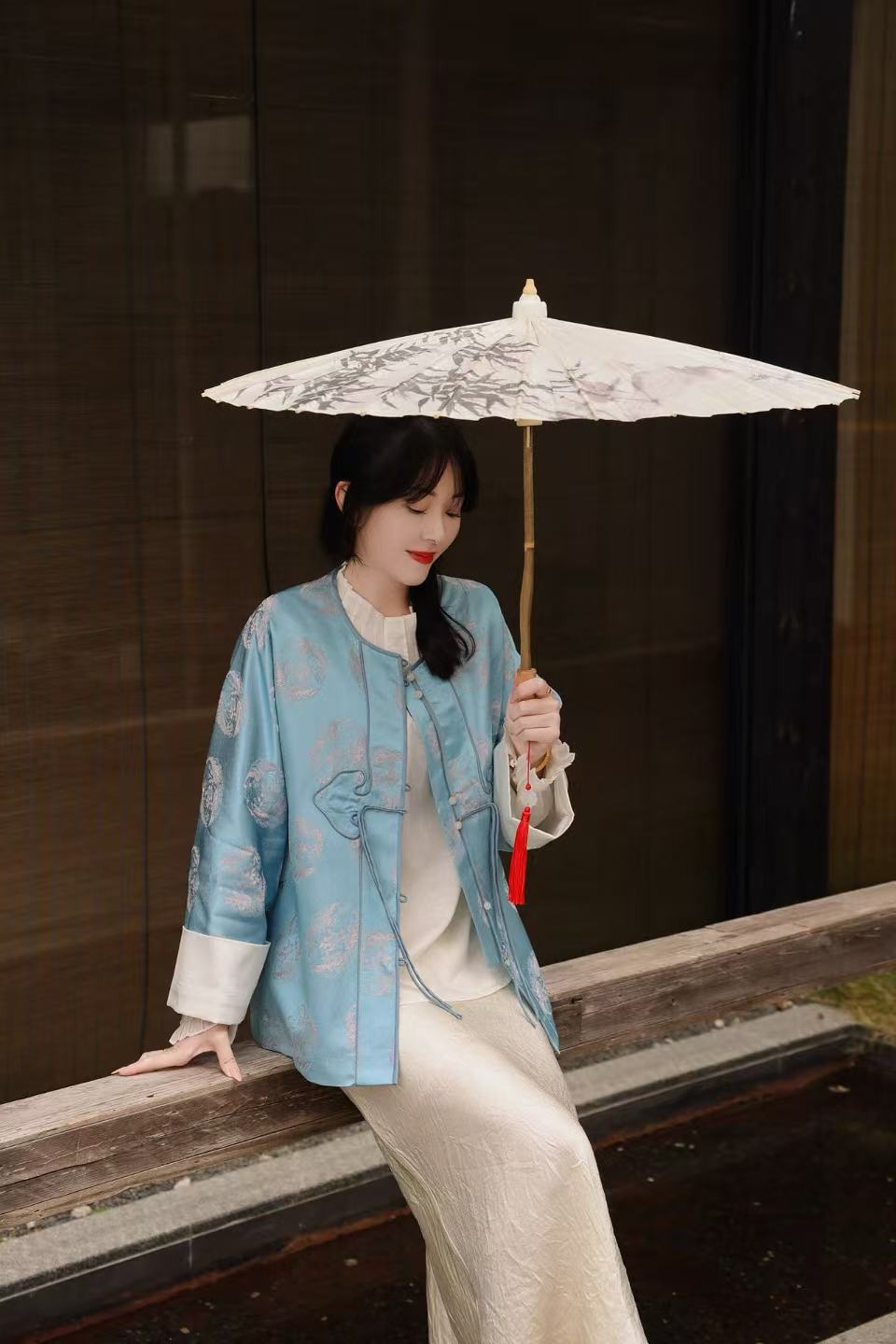 【青涟缠枝】南油高级定制重工桑蚕丝国风新中式精致百搭休闲女外套