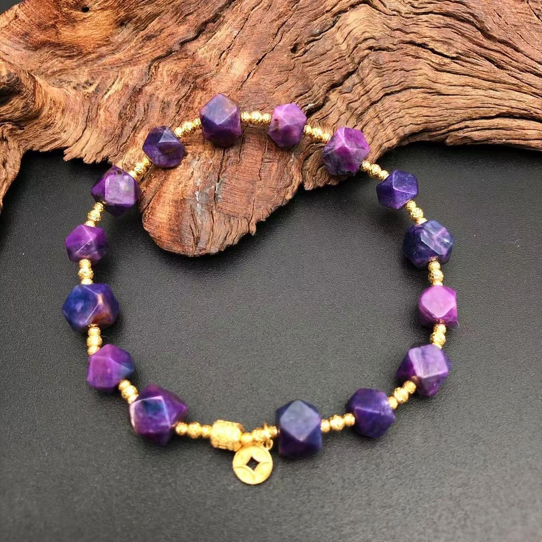 【圣芭黎】18k天然舒俱来手串八棱帝王樱花幻彩多样发一DD480