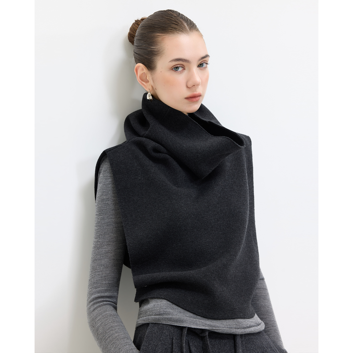 LUR 舒适羊毛无袖针织马甲堆堆高领毛衣女秋冬季叠穿休闲短款上衣