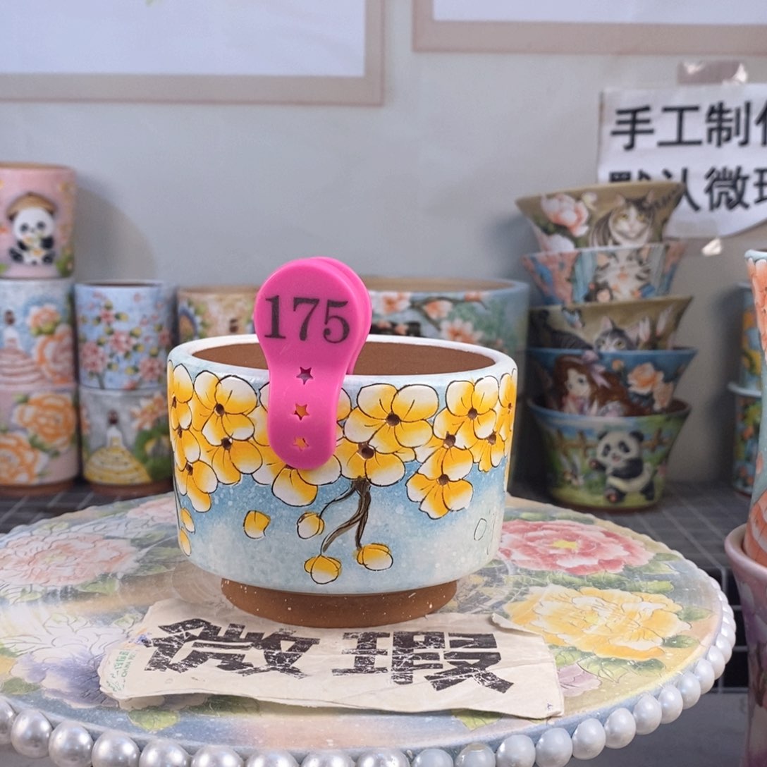 紫砂花盆红陶手绘花盆