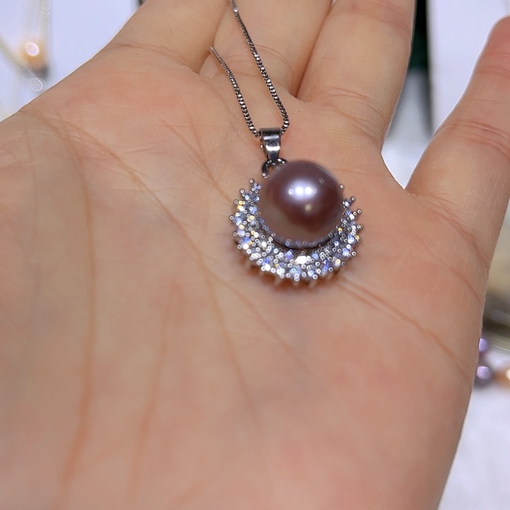 淡水珍珠紫珠银色太阳花吊坠合金