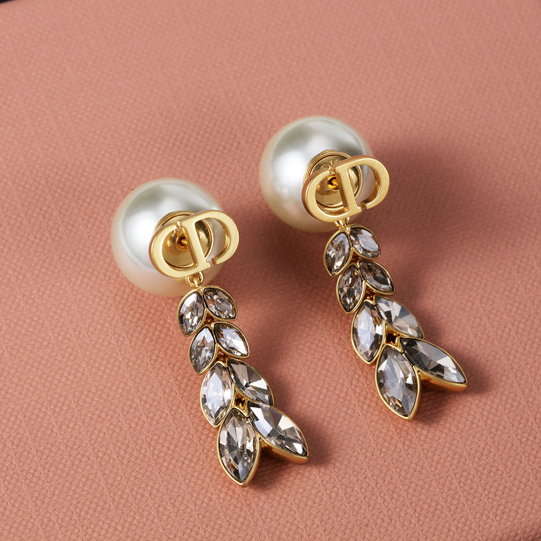 铜合金仿珍珠耳饰  定制金色饰面 流苏 麦穗形状仿水晶吊坠耳环