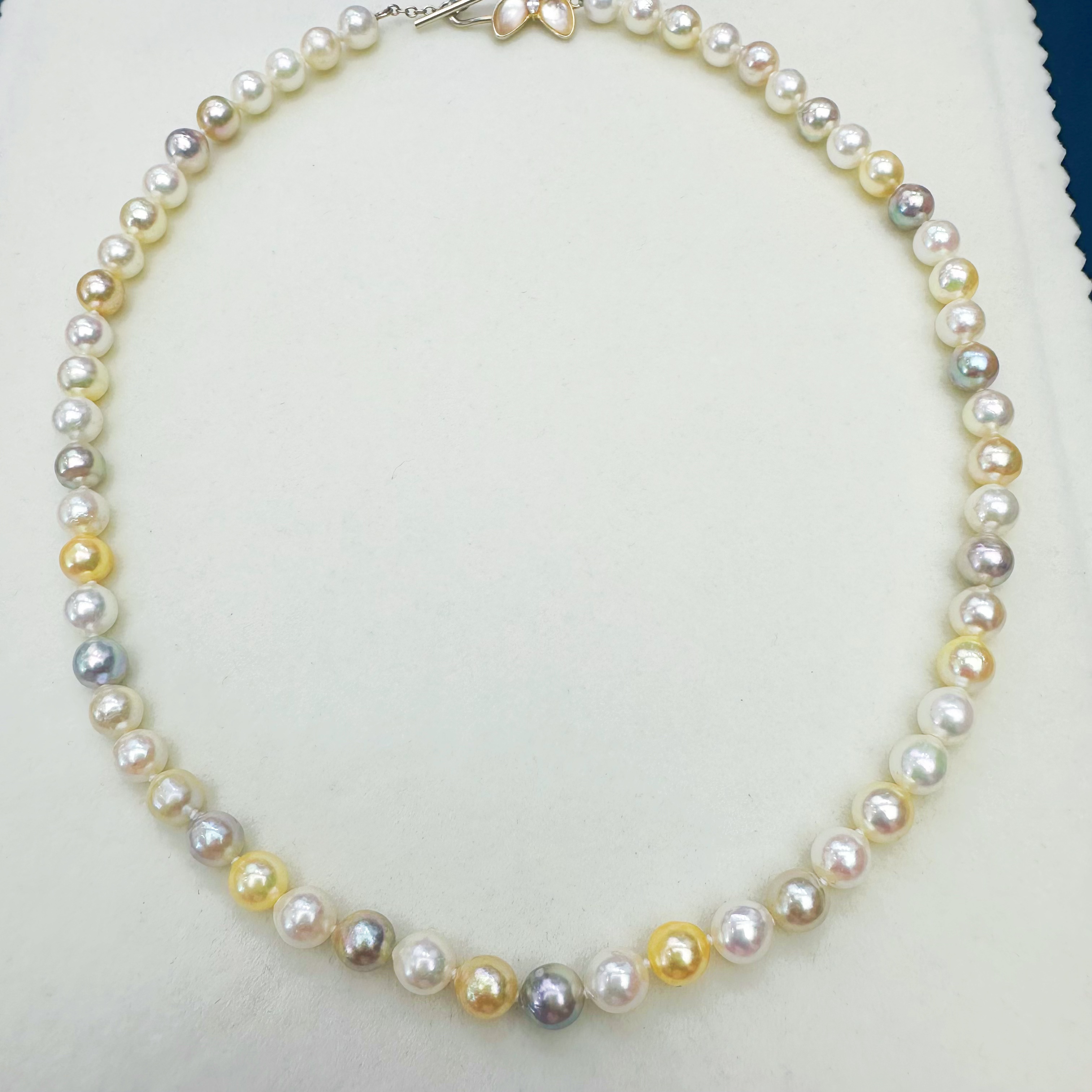 【鸭鸭】尊鼎珍珠-S925银镀金海水珍珠混彩项链+珠径6-7mm