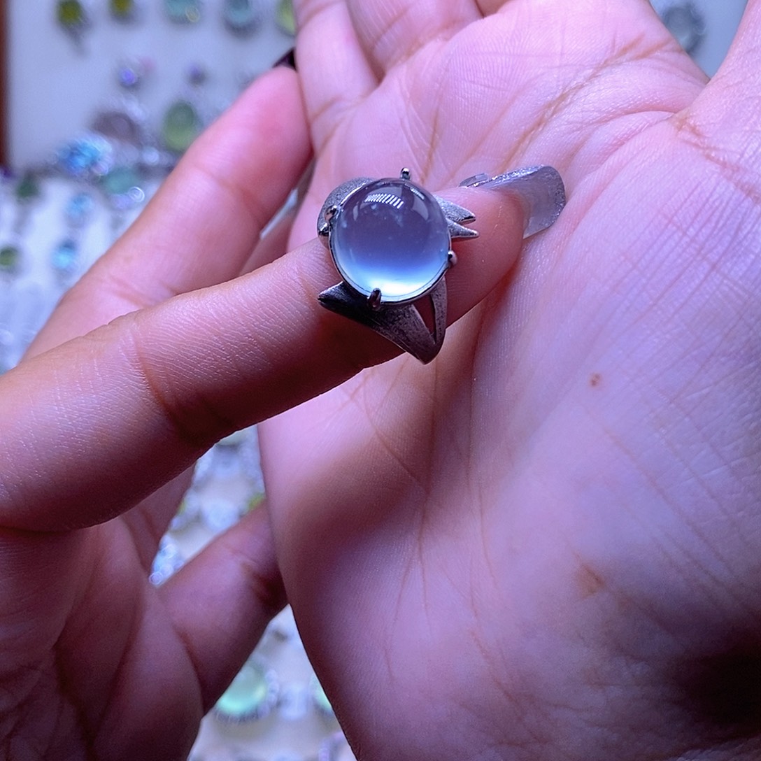 岫玉银S925镶嵌戒指