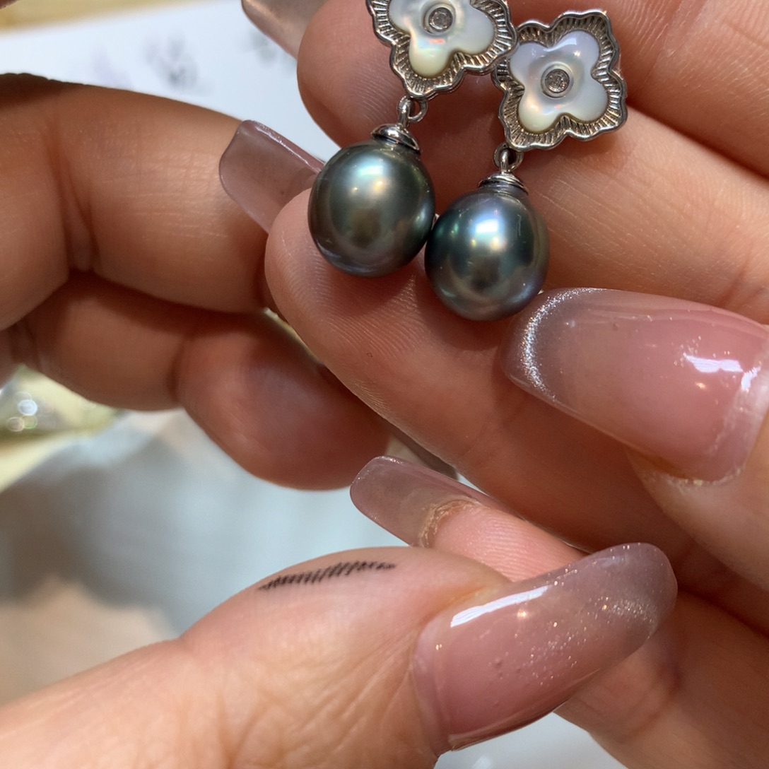 海水珍珠耳饰银S925镶嵌