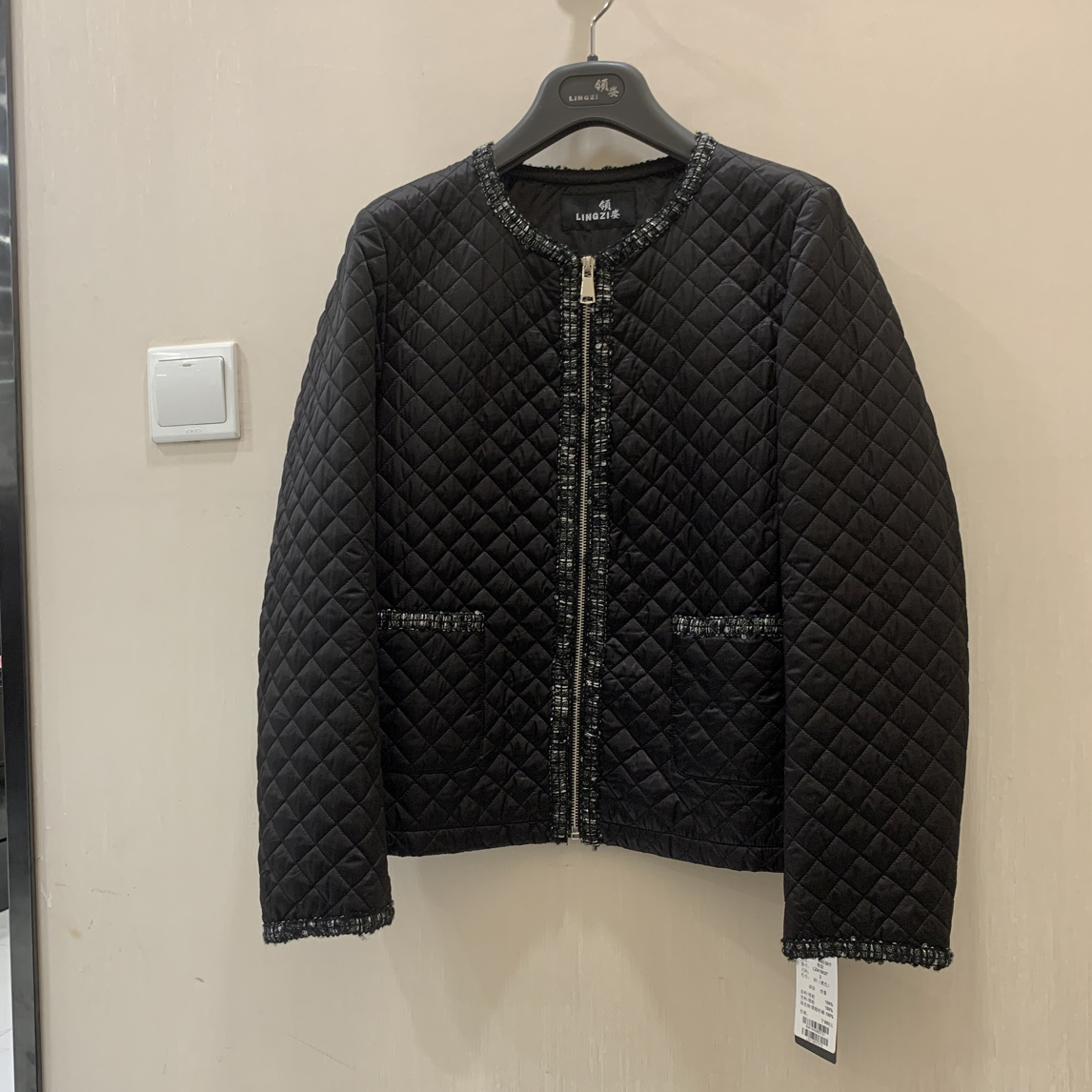LINGZI 秋季拉链菱格小香风棉服外套