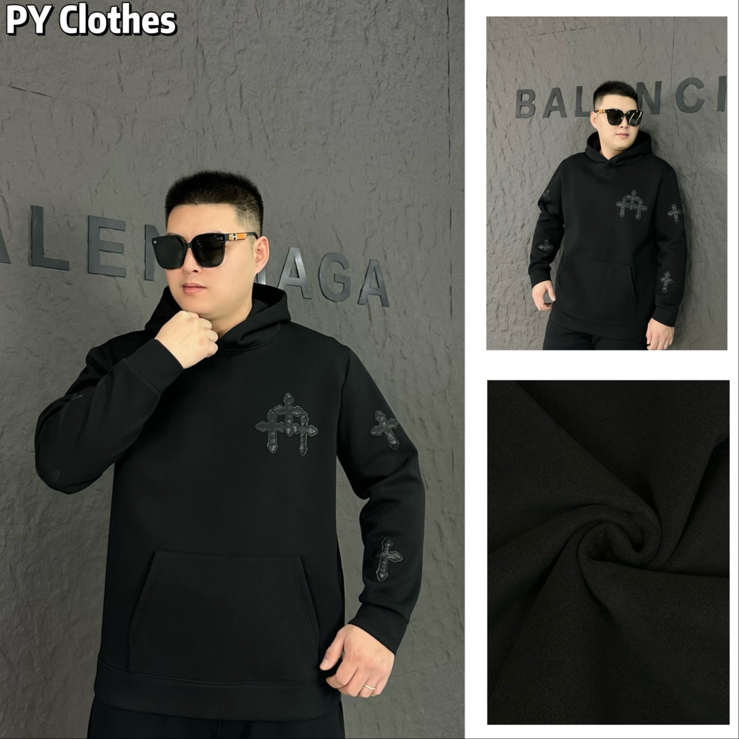 【加绒款】胖语大码男装 2025年重工贴皮绣潮牌连帽加绒卫衣79073#S