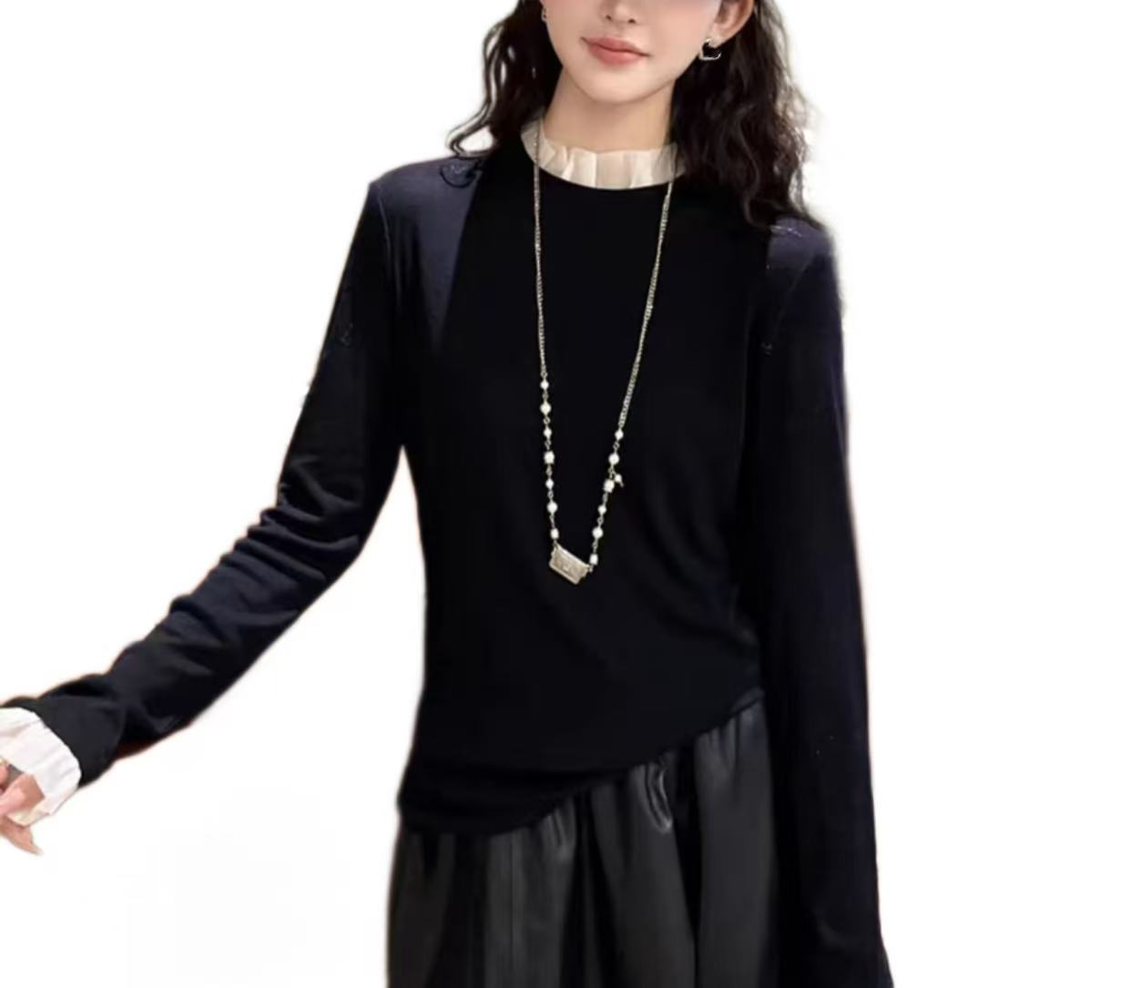 木耳拼接圆领时尚半高领百搭网红小衫