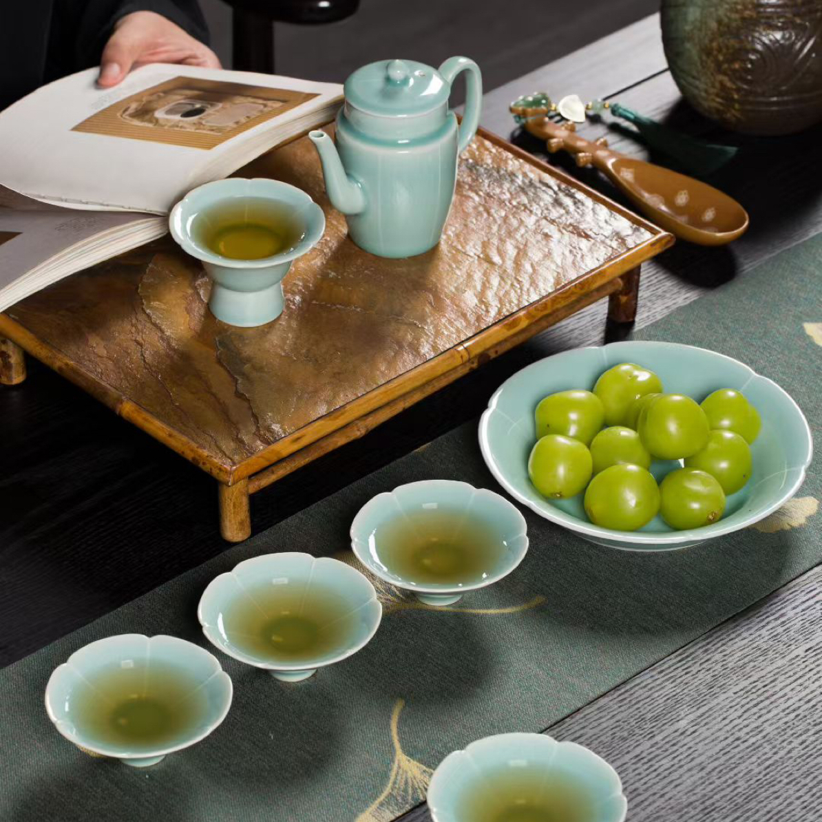 【优选品质】《粉青》玉兰杯仿宋冲茶器宋风茶壶 茶杯 文功夫茶具套装