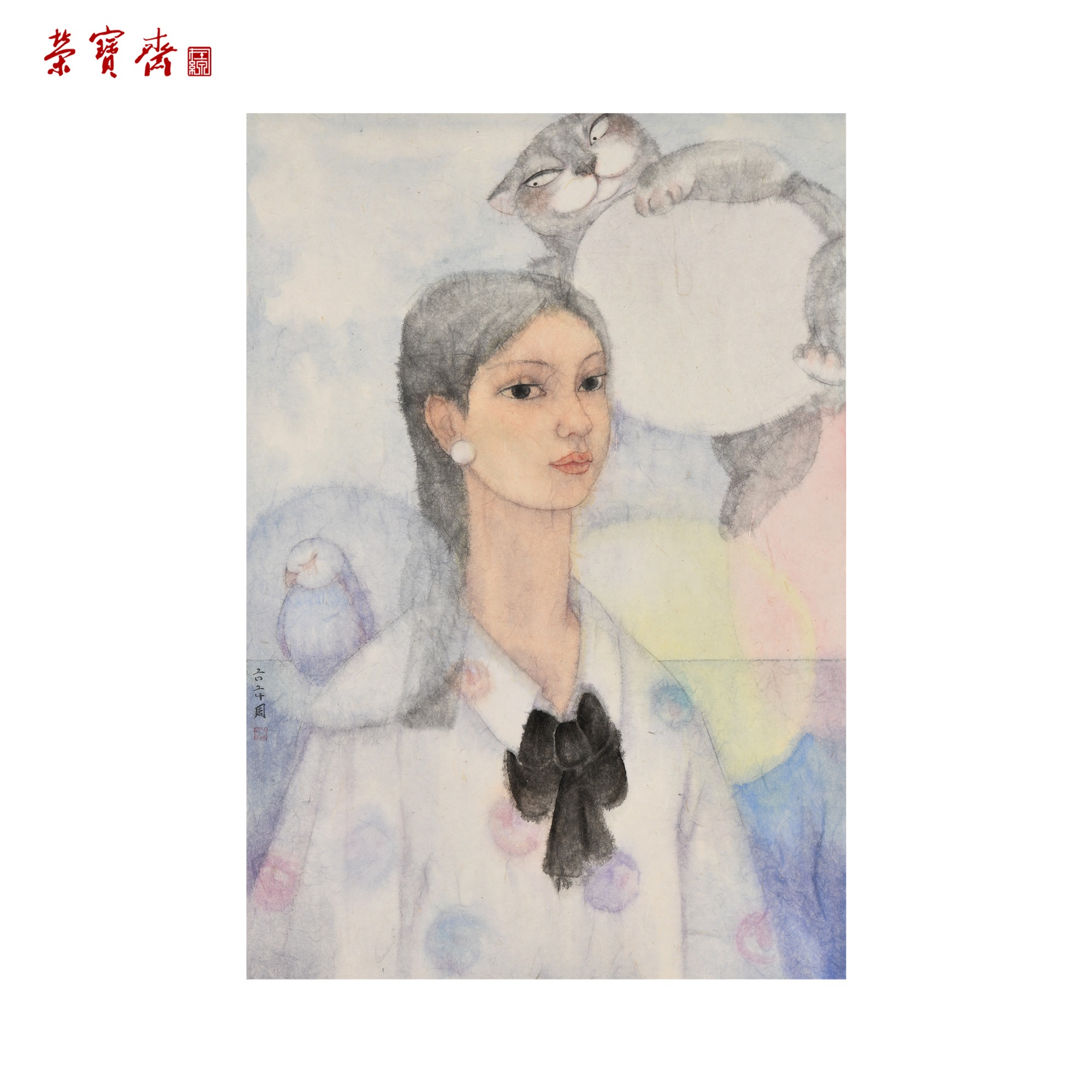 -10（g91220）周楠《好朋友》书画 纸本已托 68*47cm