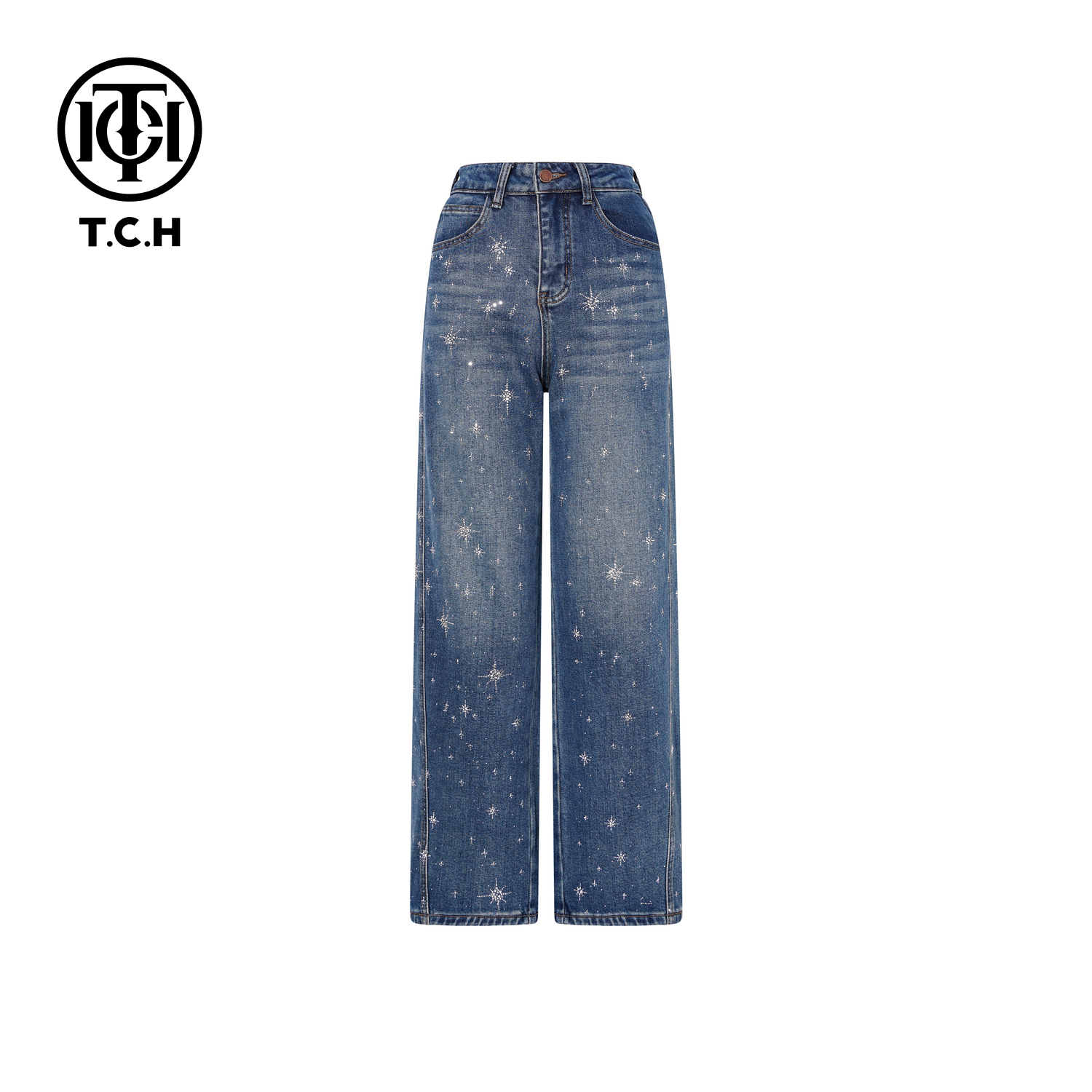 TCH【直筒阔腿】25冬款新上时尚烫钻阔腿直筒牛仔裤女T75D20E1048