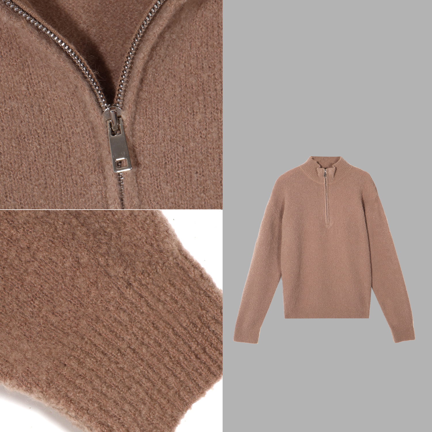 凯特丝蓓3200#【颗粒】半拉链颗粒感美拉德套头上衣