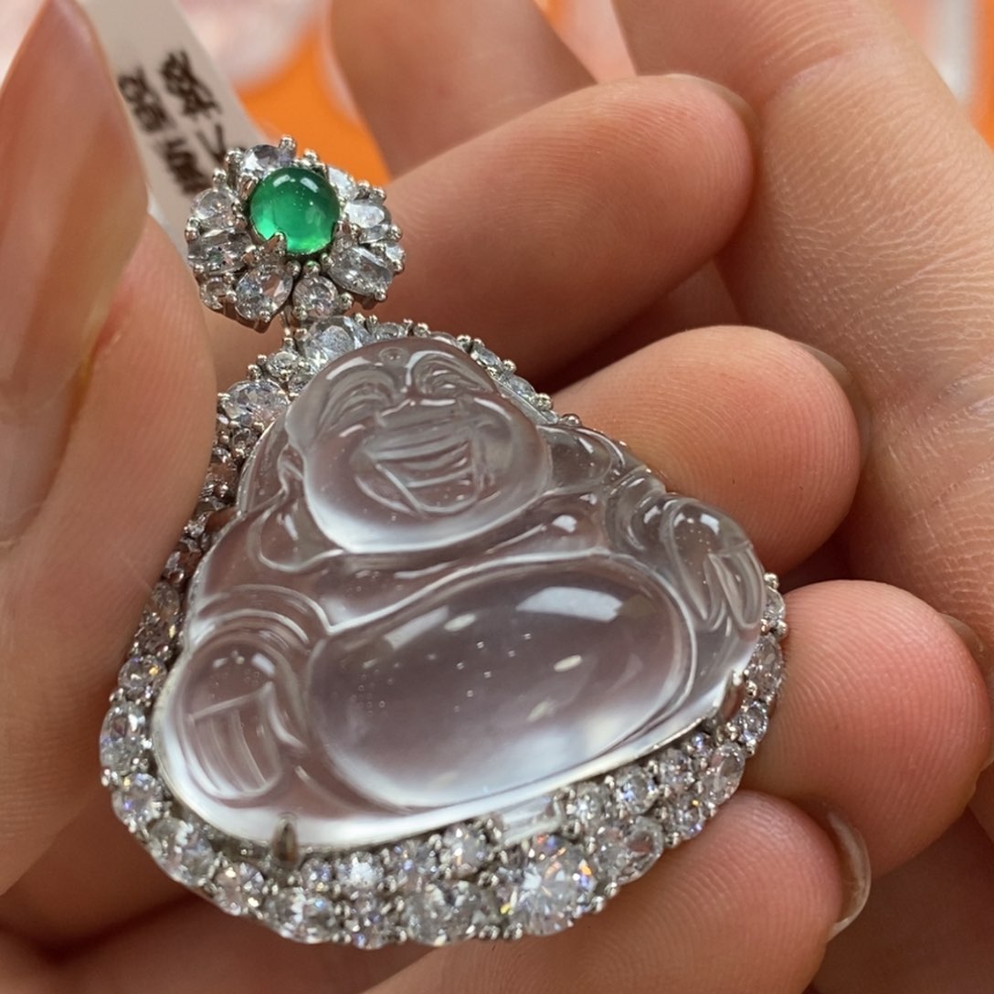 石英质玉银S925镀金镶嵌吊坠(赠链)