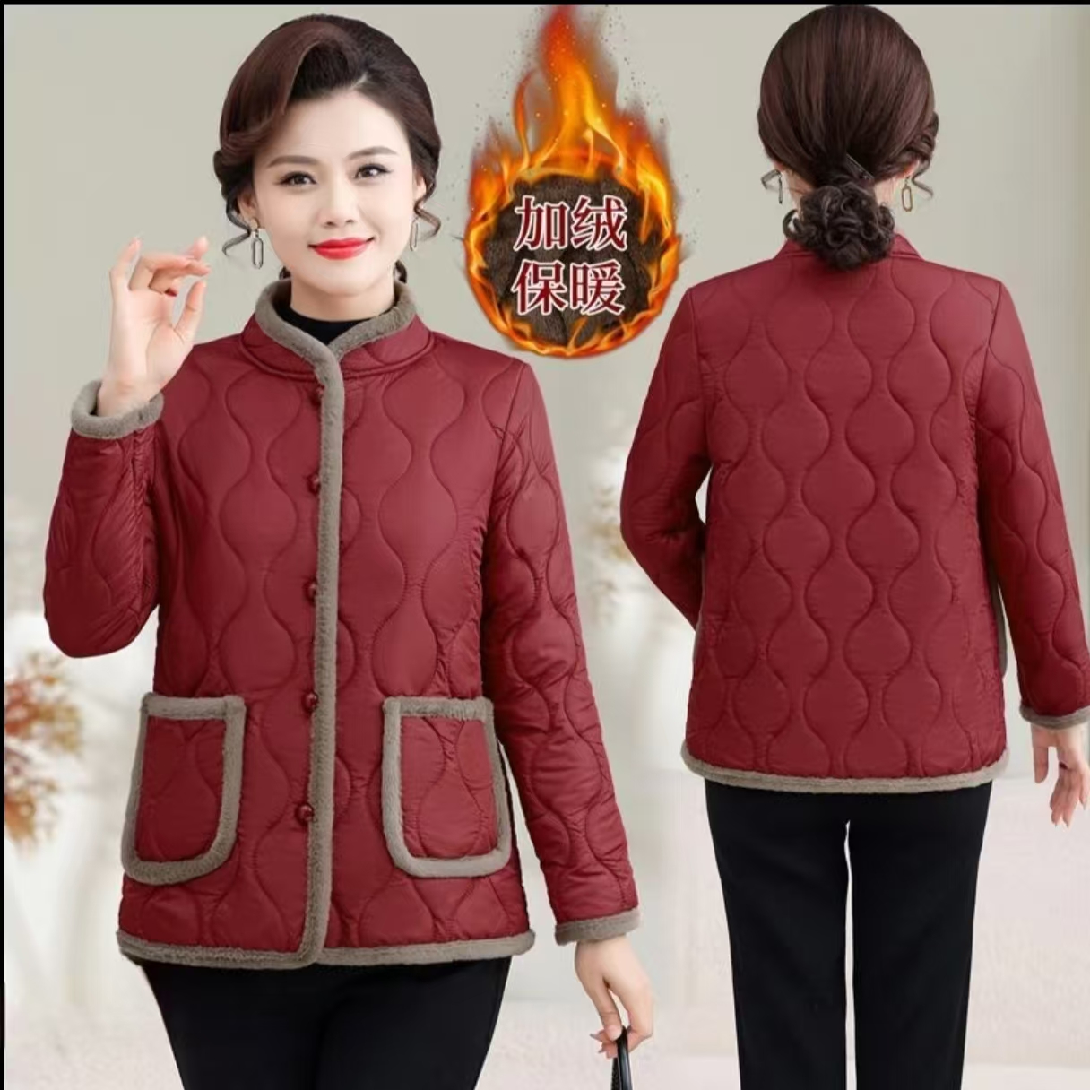 11860-冬季棉衣加绒加厚新款妈妈休闲保暖棉服外套洋气棉袄【梦颖】