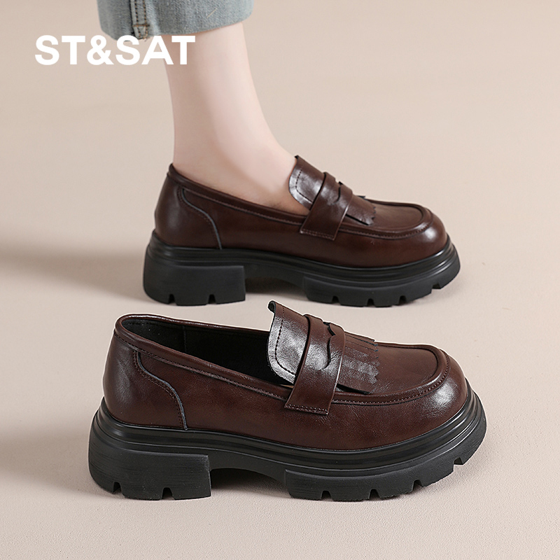 星期六2025秋季中跟乐福鞋女款复古英伦风小皮鞋厚底增高学院风