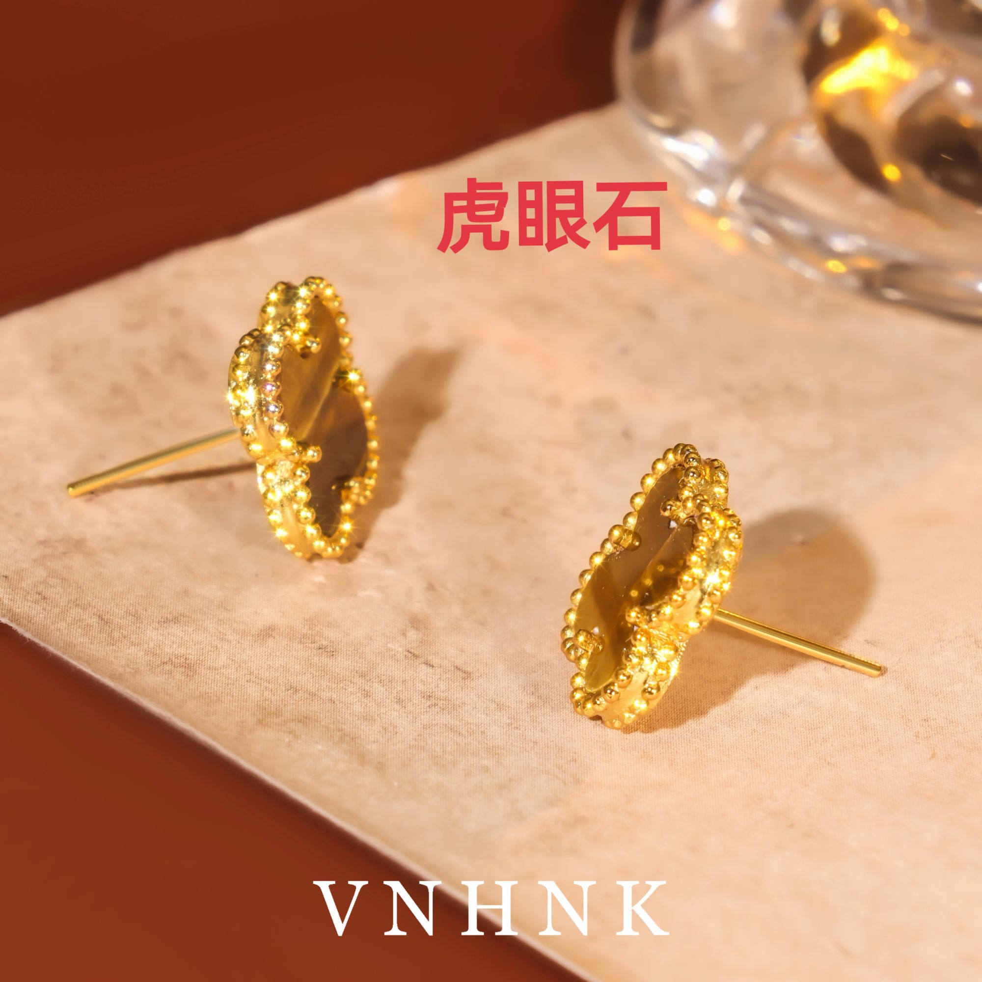 美可儿    T736    金色小众百搭虎眼石耳环