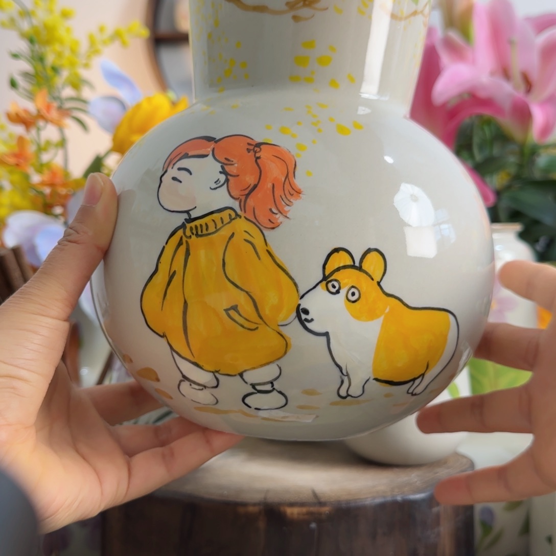 摆件春***?景德镇原创陶瓷手绘小花瓶摆件无孔