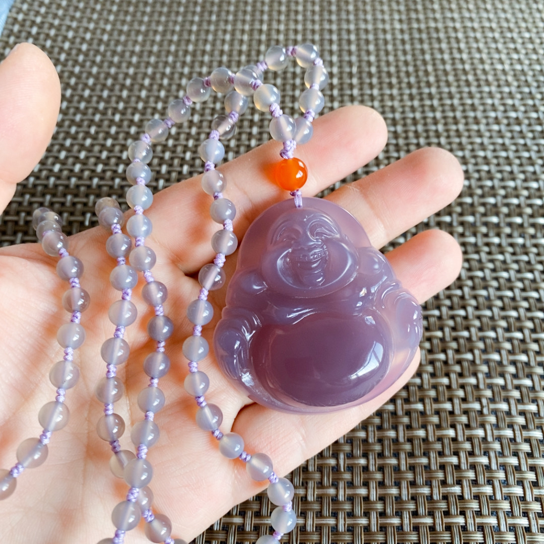 天然帝王紫玛瑙大肚弥勒佛吊坠女士玛瑙佛公毛衣链笑佛项链精品坠