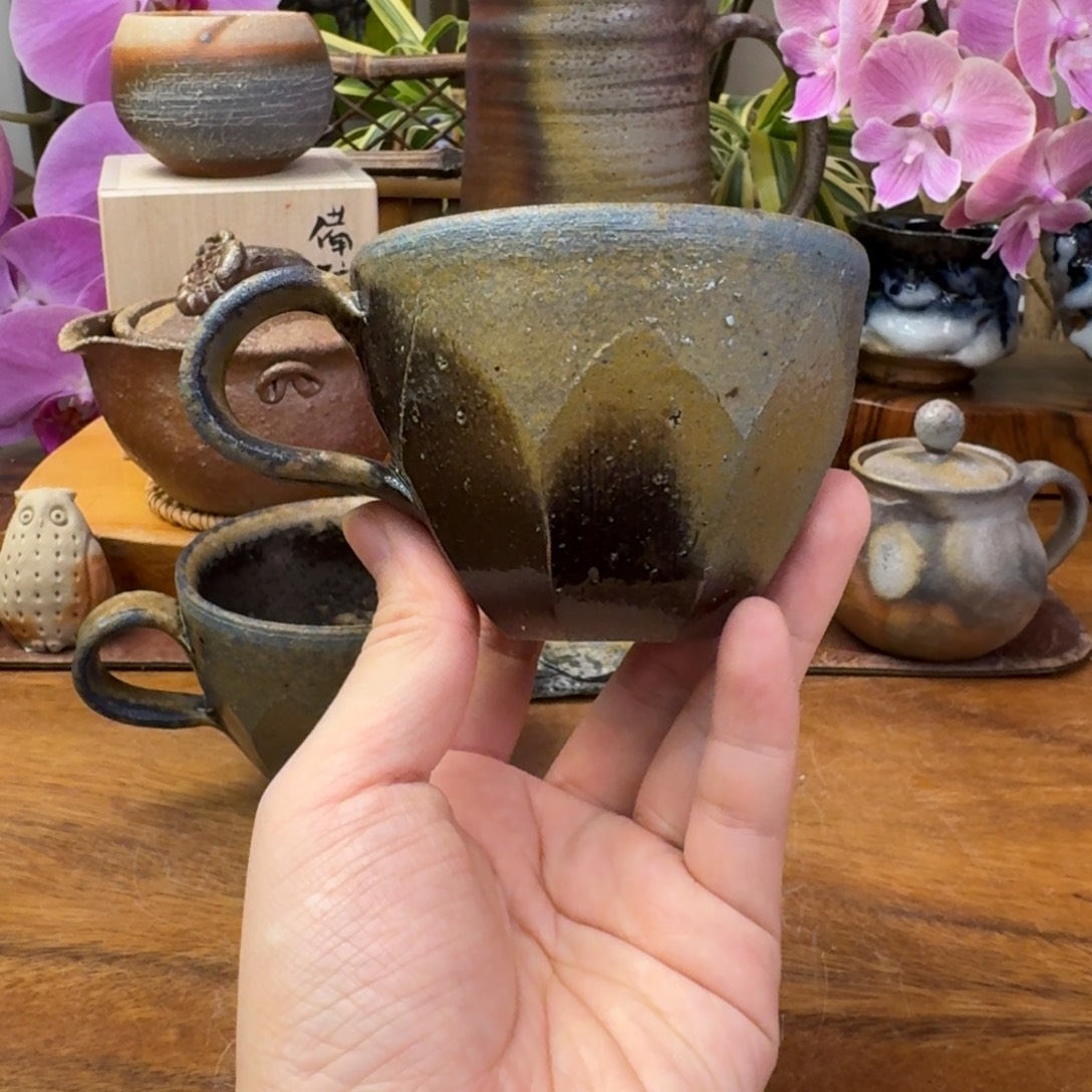 秋谷昌央备前烧黑备前马克杯福利一口价