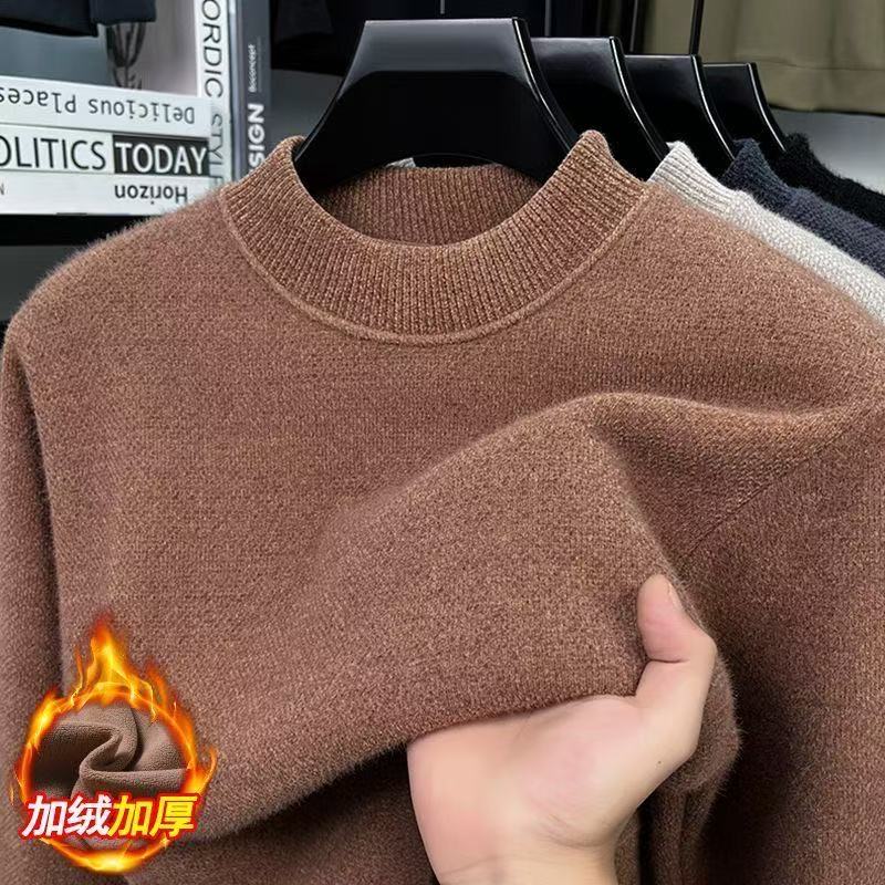 【超厚一体绒】冬季加绒加厚毛衣男打底毛衣半高领针织衫长袖宽松