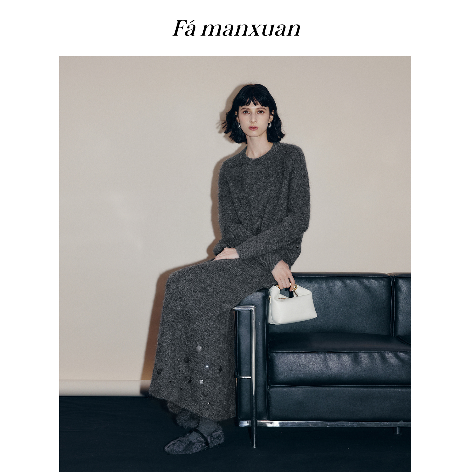 【王优秀专属】法曼萱钉珠羊驼绒羊毛针织半裙女2025冬长裙