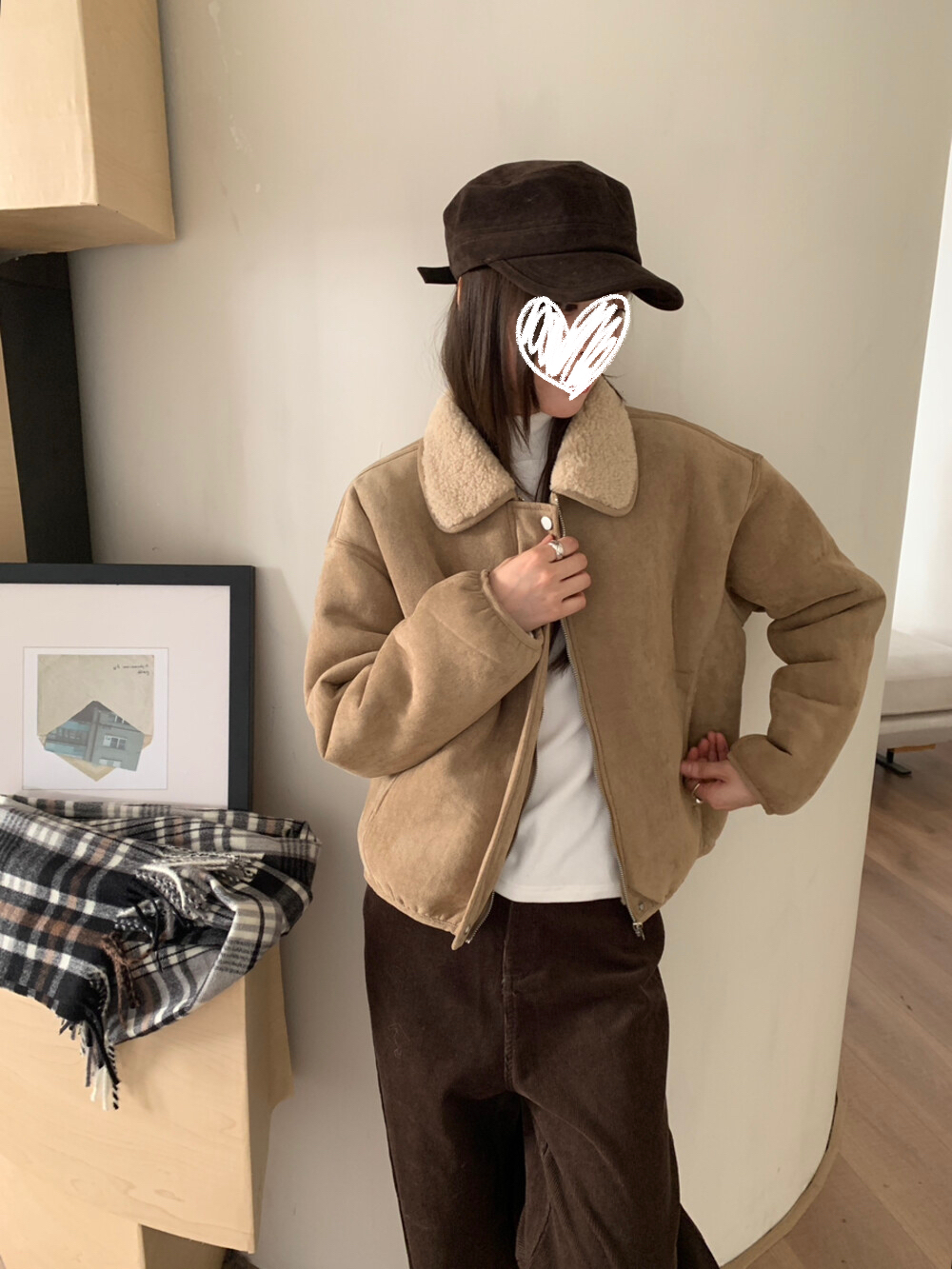 XUANYAN瑄颜韩系百搭时尚翻领皮毛一体简约百搭外套上衣9123