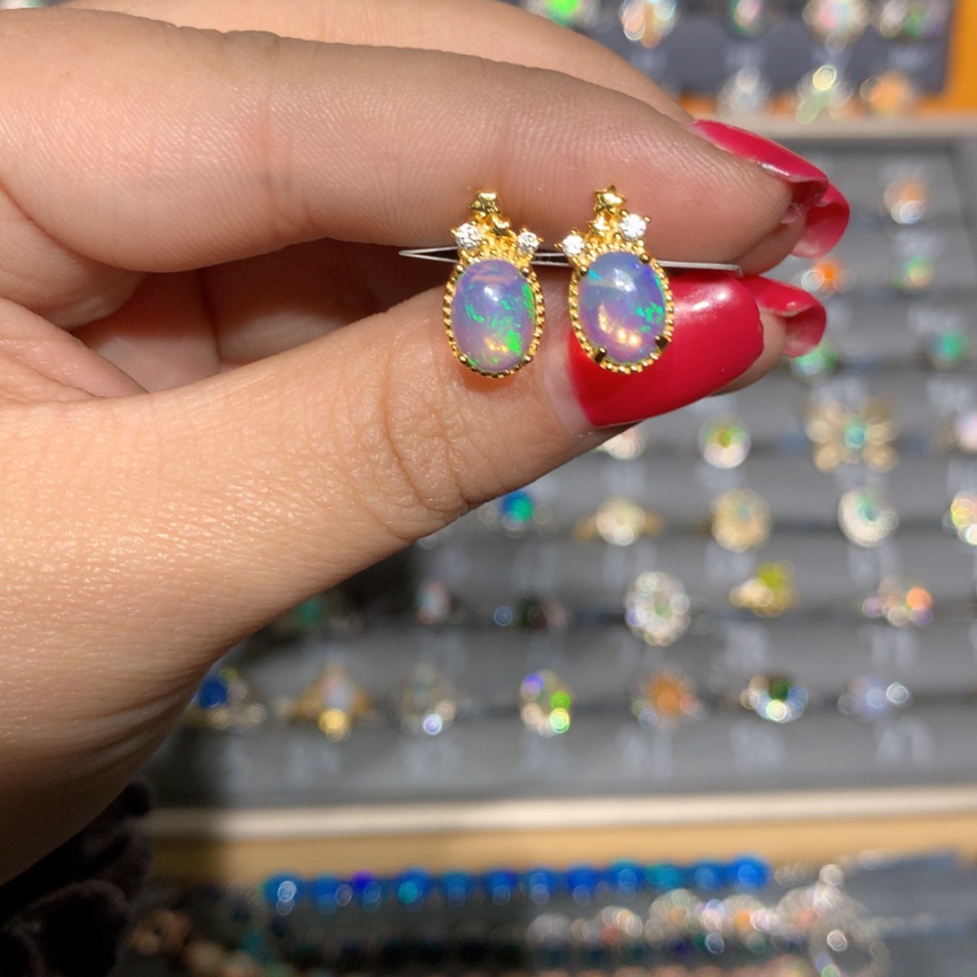 银S925镶嵌欧泊欧泊耳饰l