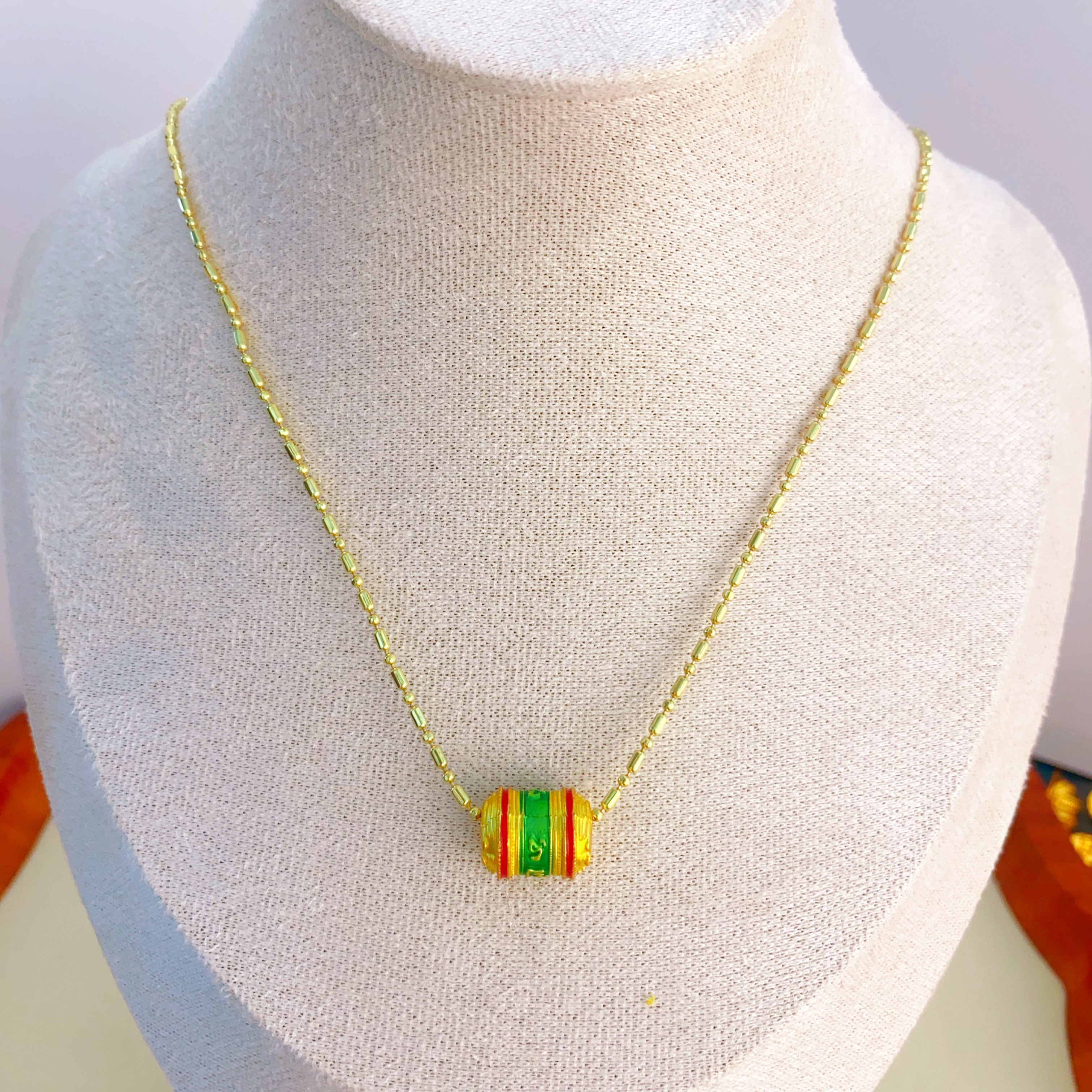 项链 经典绿色六字真言转经筒项链03