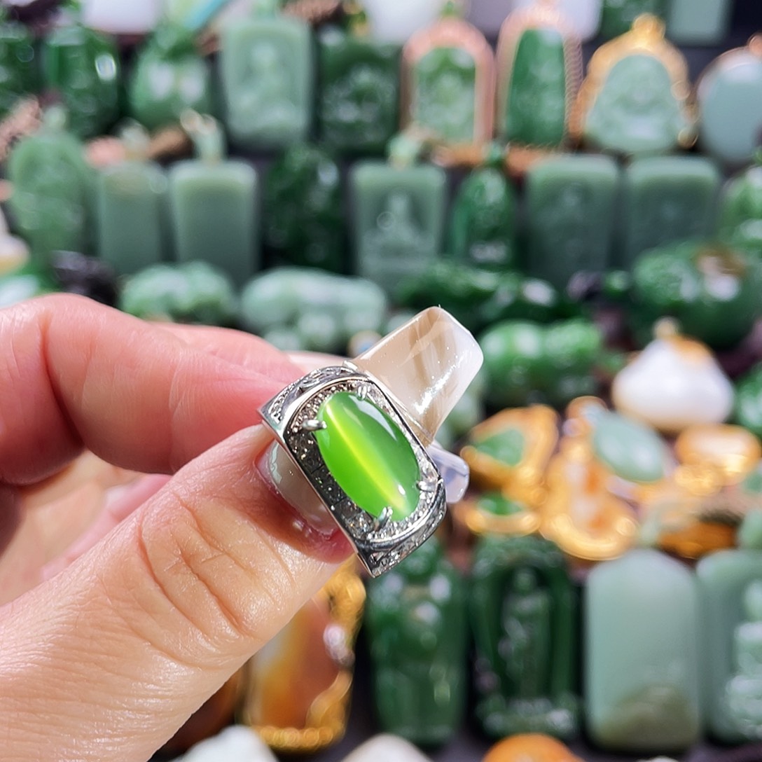 和田玉戒指银S925镶嵌