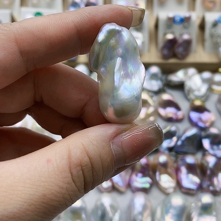 银S925镶嵌淡水珍珠耳饰墨*